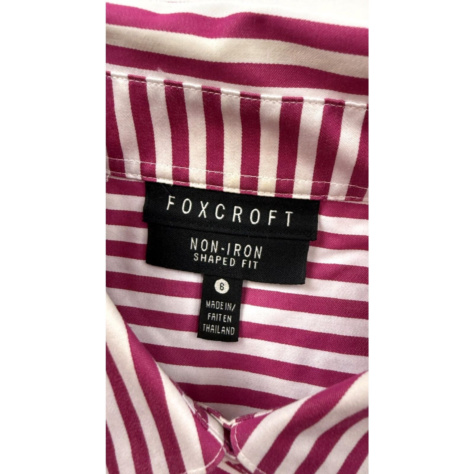 Vintage Foxcroft Shirt Womens 6 Pink White Striped Non Iron Button Front Cotton Top Shirt Size M / US 6-8 / IT 42-44 - 4 Thumbnail