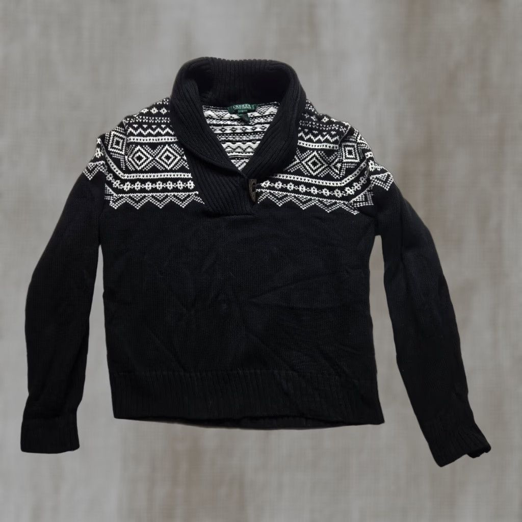Ralph Lauren Ralph Lauren Classic Fit Heavy Knit Black Collared Pullover Sweater Women's Large Size L / US 10 / IT 46 - 1 Thumbnail