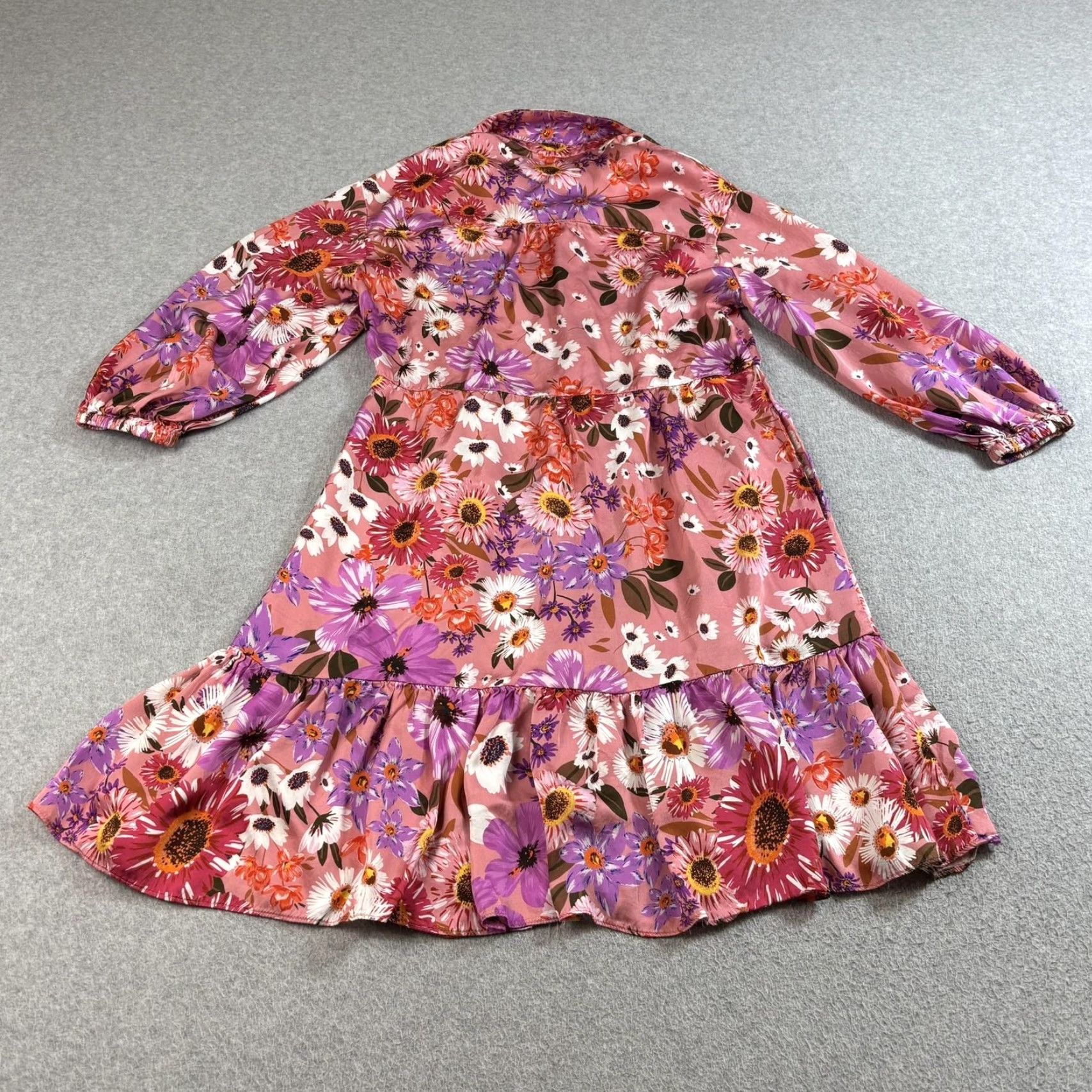Vintage Rachel Parcell Dress Women 6 Pink Floral Button Ruffle Boho Tiered Art Shirt Dress Puff Sleeve Collared Mockup Size M / US 6-8 / IT 42-44 - 2 Thumbnail