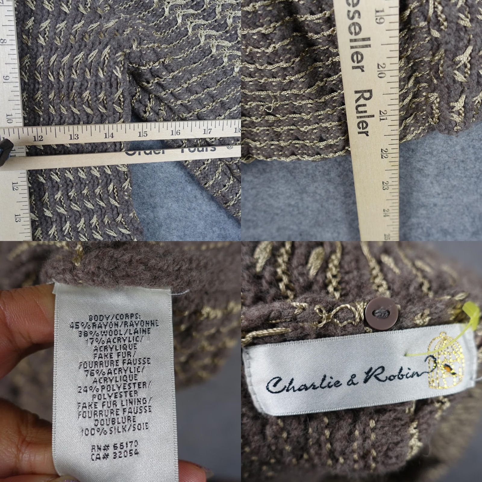 Anthropologie Charlie & Robin Sweater Womens M Brown Knit Cardigan Y2K VTG Open Collar Long Sleeve Casual Winter Fall Knit Pattern Herringbone Buttons Size M / US 6-8 / IT 42-44 - 9 Thumbnail