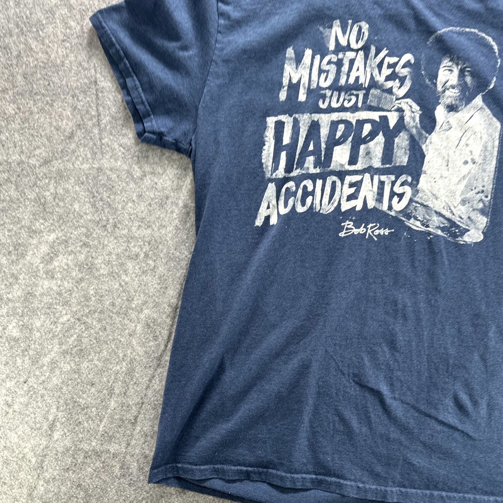 Vintage Bob Ross Shirt Mens Large Navy Blue No Mistakes Happy Accidents Graphic Tee Size US L / EU 52-54 / 3 - 4 Thumbnail