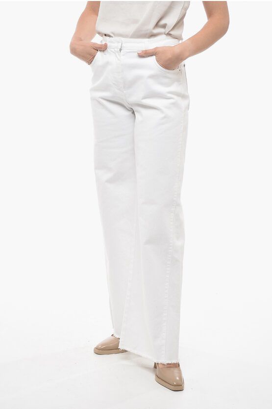 image of Fabiana Filippi Denim Palazzo Pants With Fringed Bottom in White, Women's (Size 26)