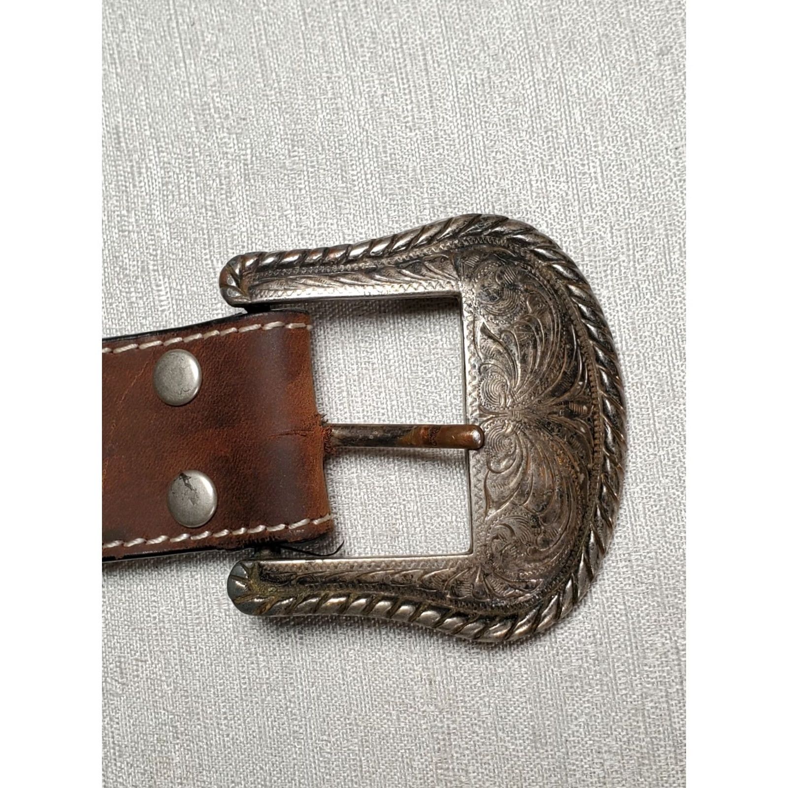 Vintage Nocona Western Belt Brown Leather Embossed Floral Contrast Stitching Men's 38 Size 38 - 7 Thumbnail