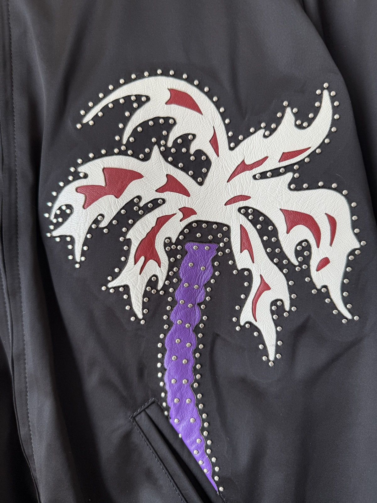 Celine × Hedi Slimane Celine Teddy Bomber Silk Studded Leather Palm Tree Size US M / EU 48-50 / 2 - 2 Thumbnail