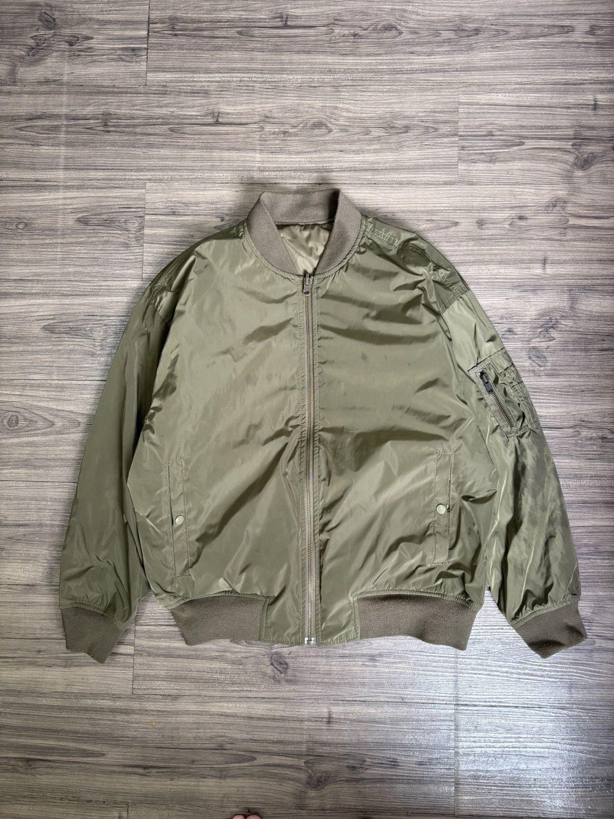 Japanese Brand Reversible Quilted Puffer Bomber Jacket Army Green Size US L / EU 52-54 / 3 - 3 Thumbnail