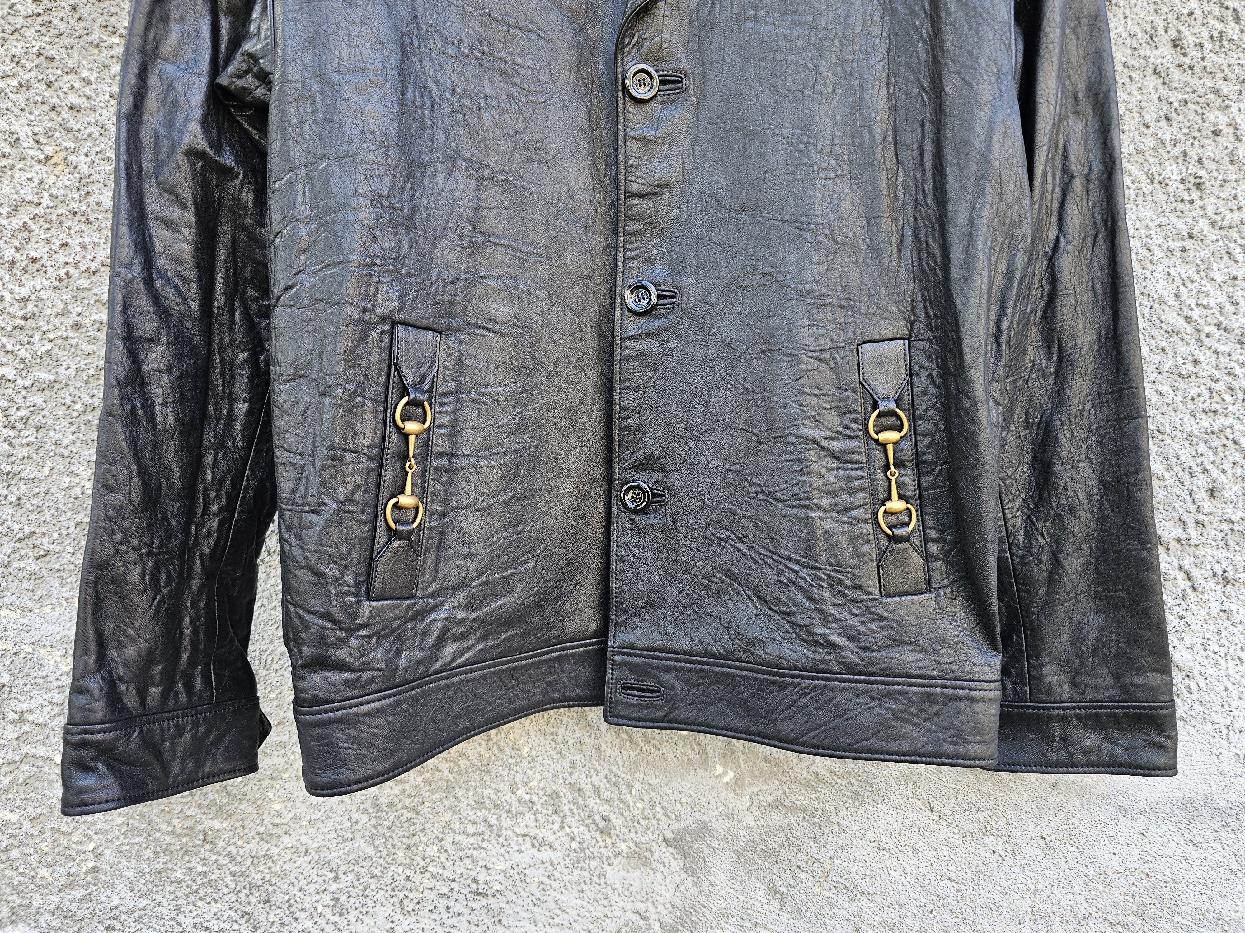 Gucci $3450 GUCCI Black Horsebit Lambskin Leather Men's Jacket Size US S / EU 44-46 / 1 - 9 Thumbnail