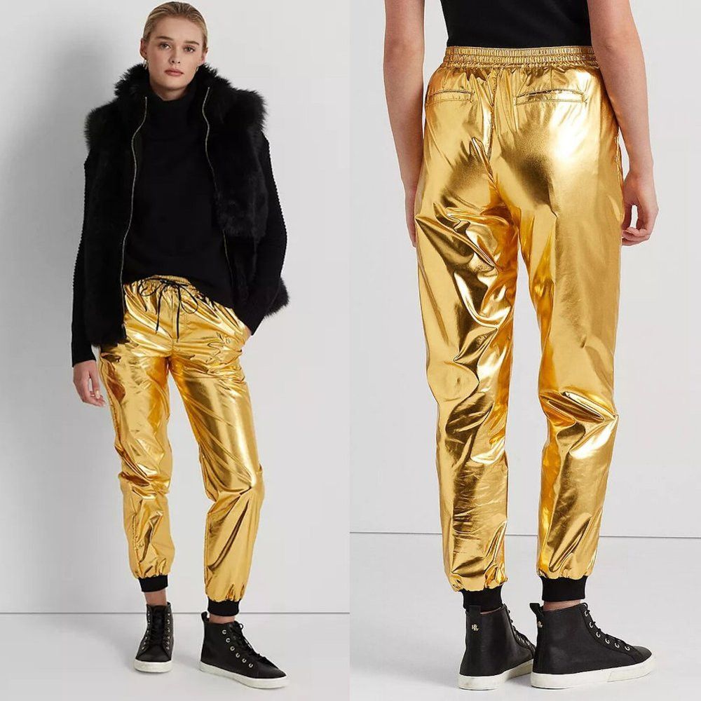 NWT New $225 Lauren Ralph Lauren Gold Metallic Taffeta Jogg