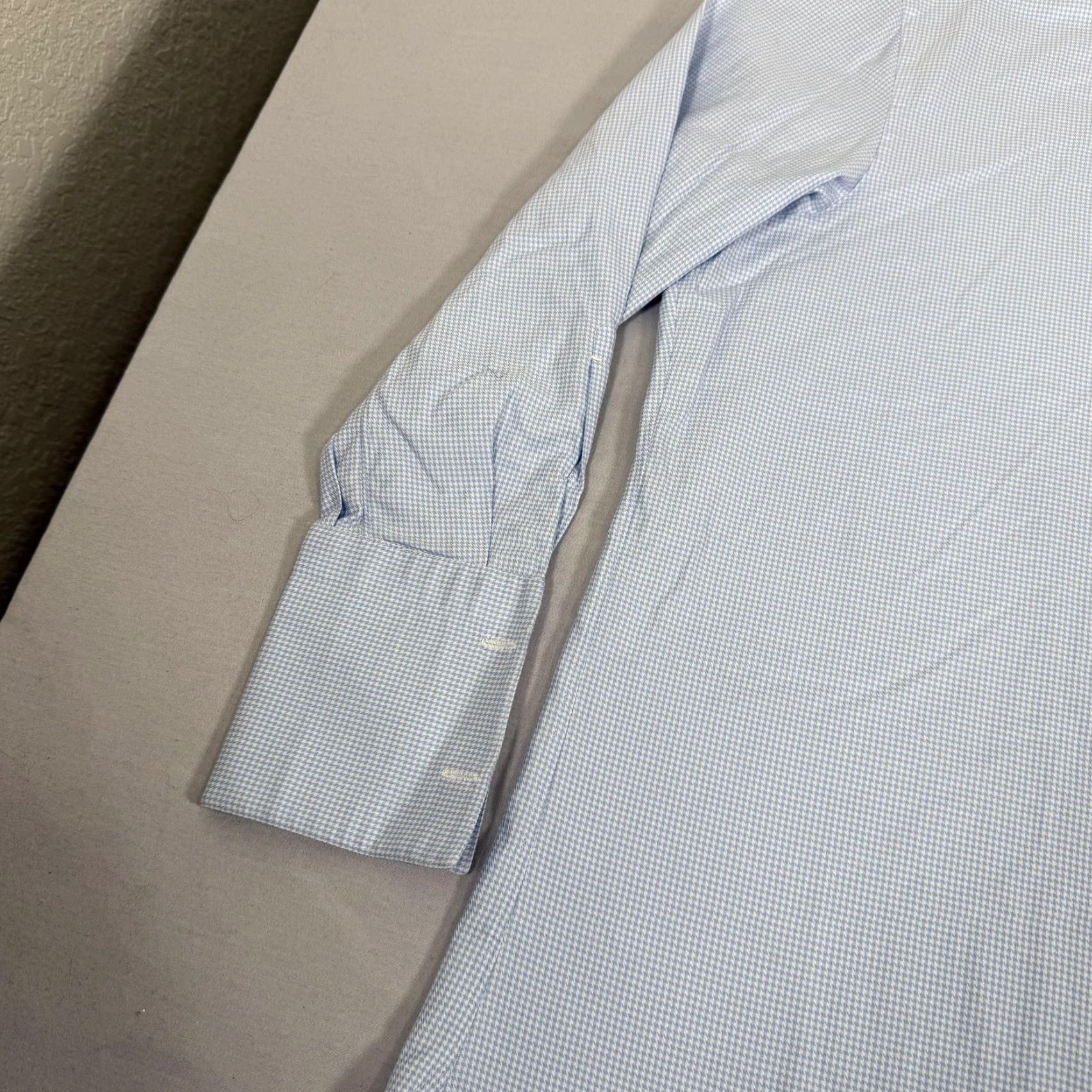 Isaia Isaia Shirt Mens XL Light Blue Micro Houndstooth French Cuff Dress Italy Preppy Size 46R - 5 Thumbnail