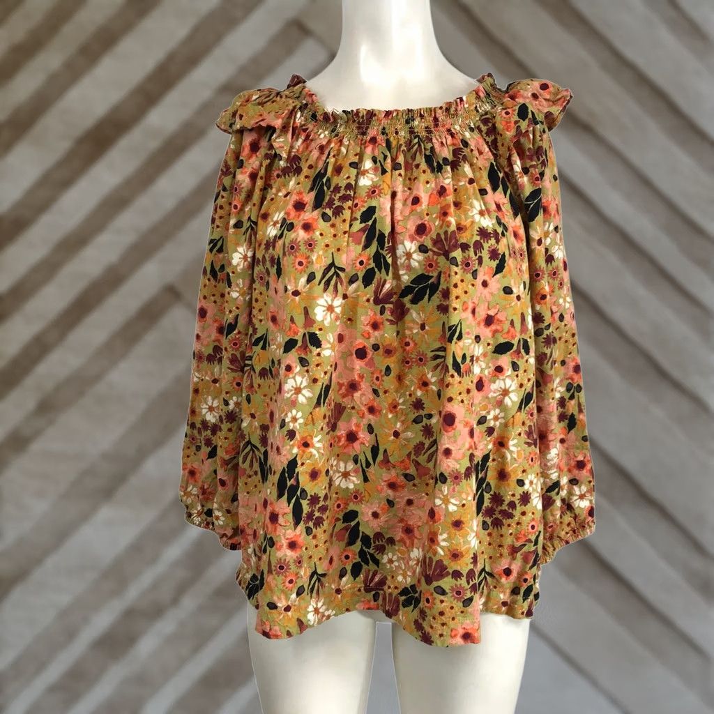 Vintage SONOMA Blouse Women XL Floral Print Smocked Neck Off Shoulder Long Sleeve Size XL / US 12-14 / IT 48-50 - 1 Thumbnail