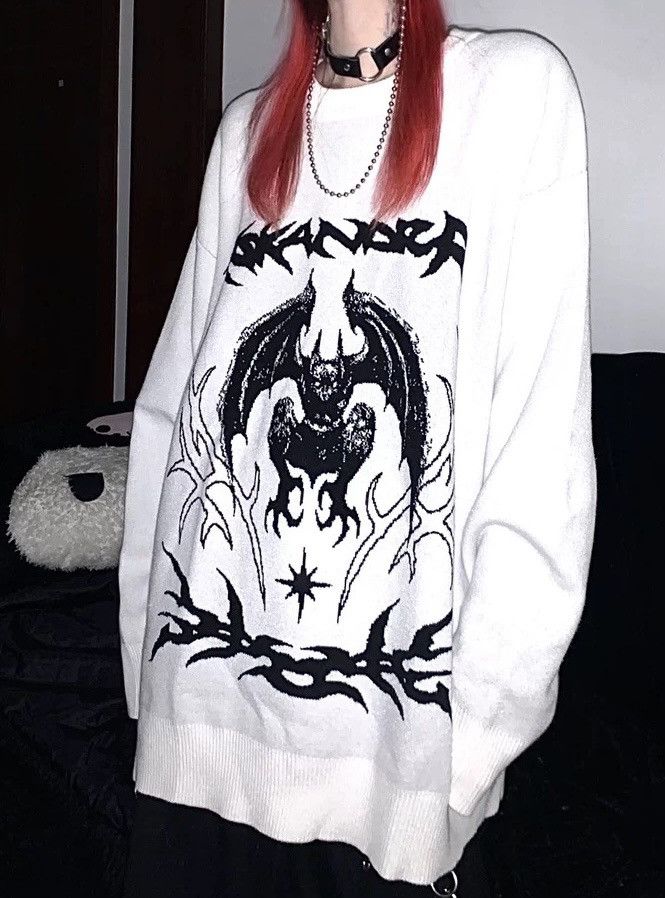 Avant garde gothic thorns bat printed knit sweater knitwear