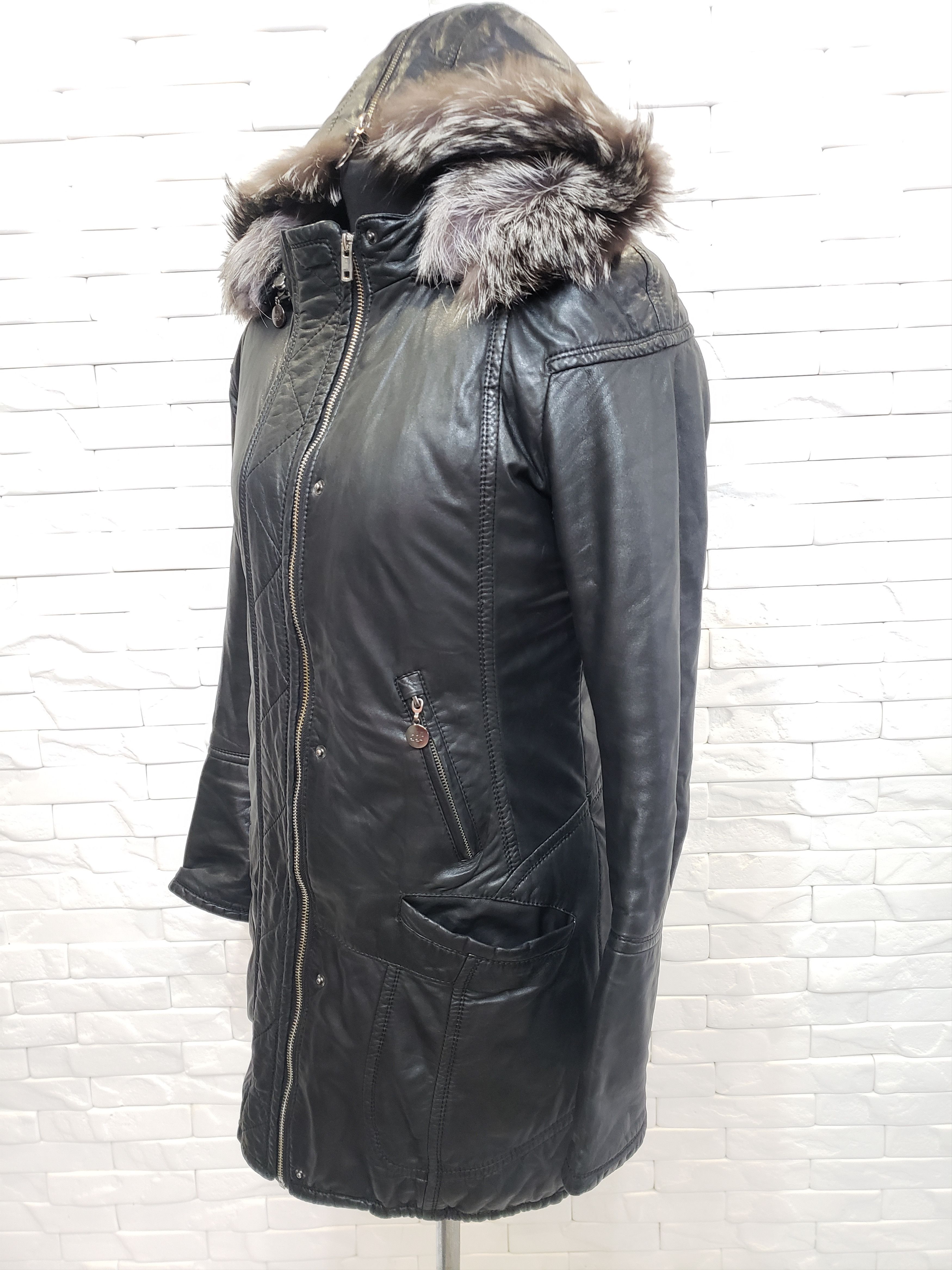 Genuine Leather Black women's leather jacket with a hood. Size M / US 6-8 / IT 42-44 - 2 Thumbnail