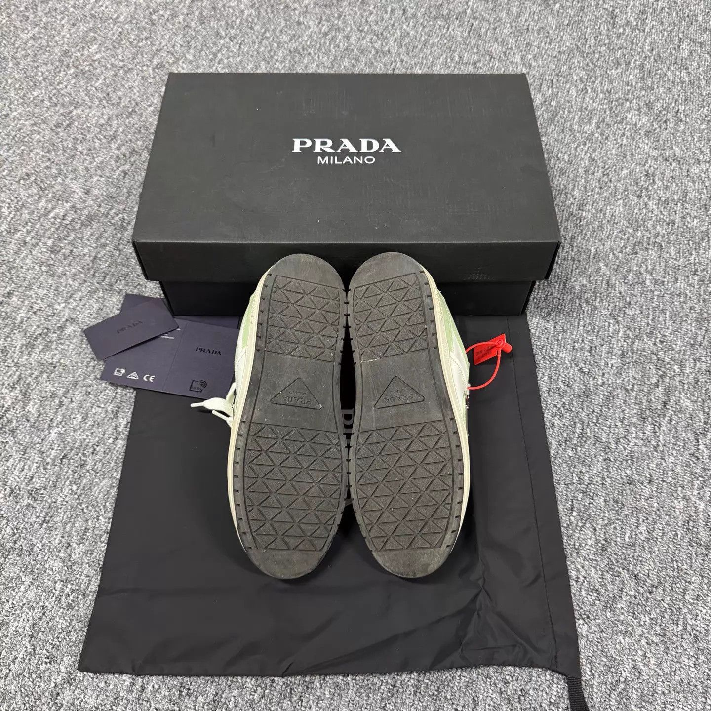 Prada Prada White Green Triangle & Letter Logo Sneakers Size US 5.5 / IT 35.5 - 6 Thumbnail