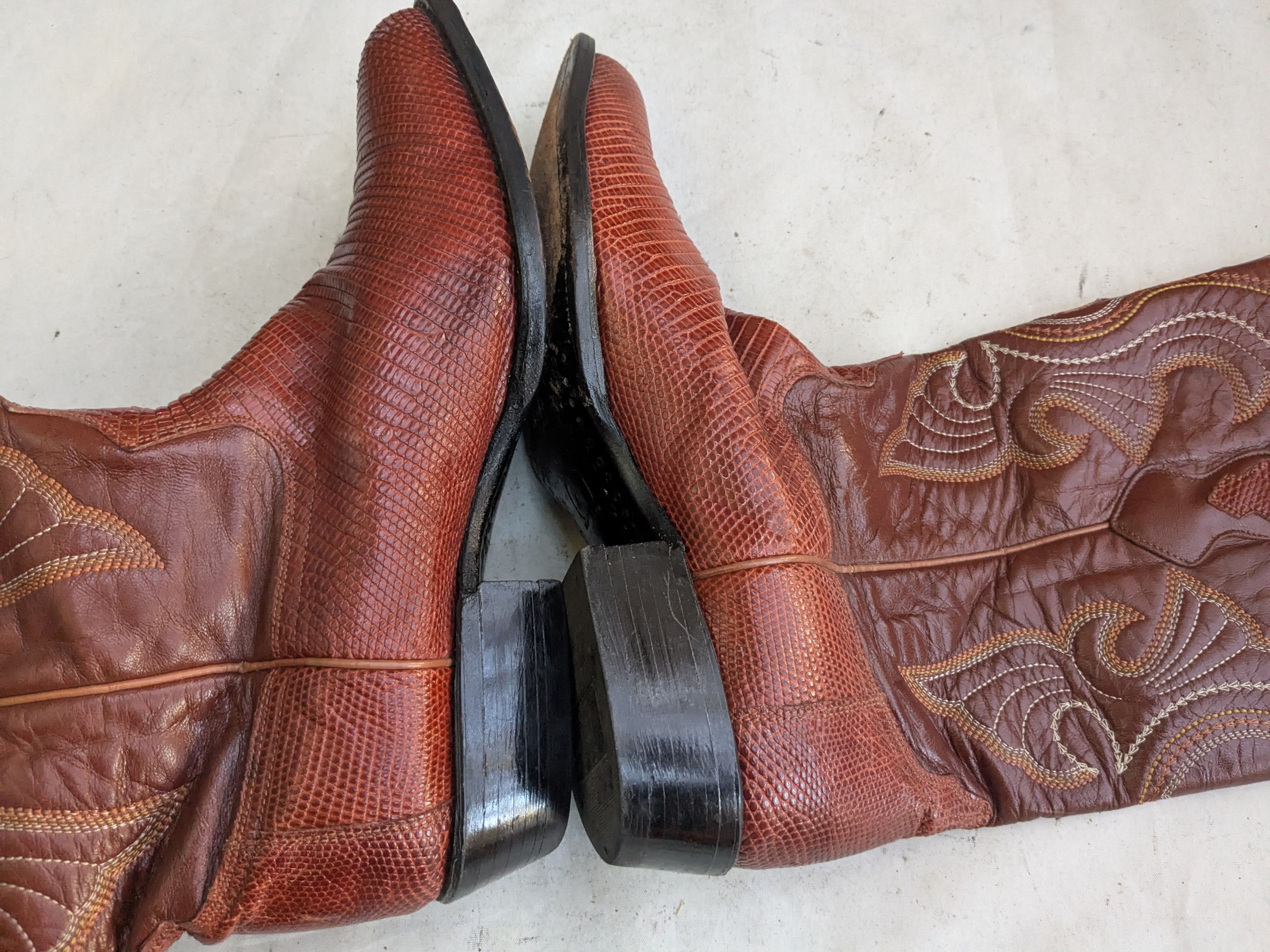 Genuine Leather Lizard Cowboy Boots Brown 11.5 EE Wide Mexico Botas Western Size US 11.5 / EU 44-45 - 12 Thumbnail