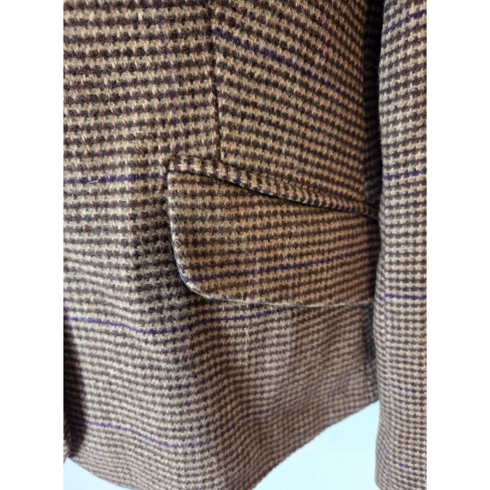 Chaps Chaps Brown Houndstooth Plaid Wool Blazer Jacket Velvet Collar Size 8 Blazer Women, Regular Fit, Wool, Tweed, Button, Dry Clean Only Size M / US 6-8 / IT 42-44 - 4 Thumbnail