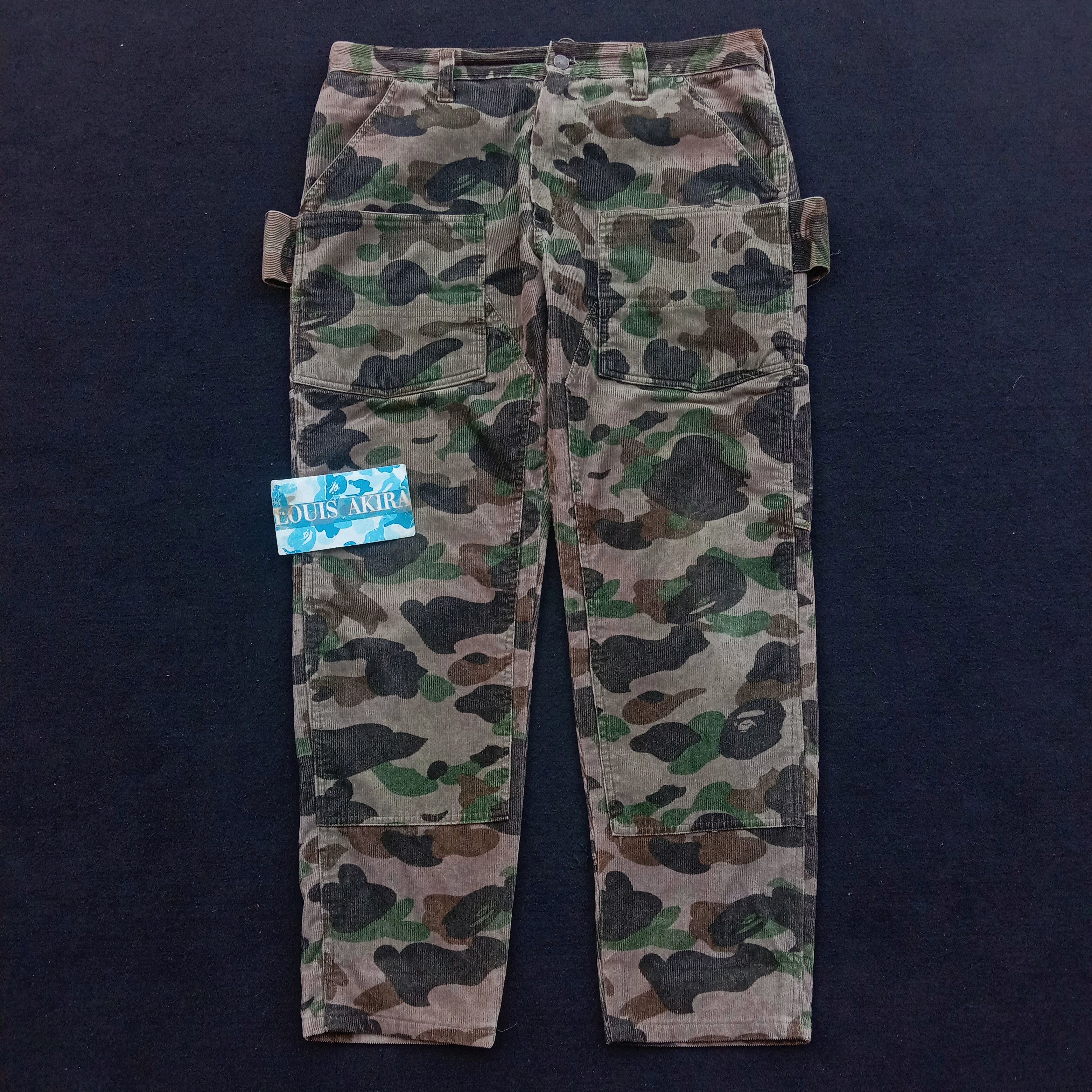 Image of Bape x Vintage 1St Camo Corduroy Carpenter Double Knee Pants in Green, Men's (Size 38)