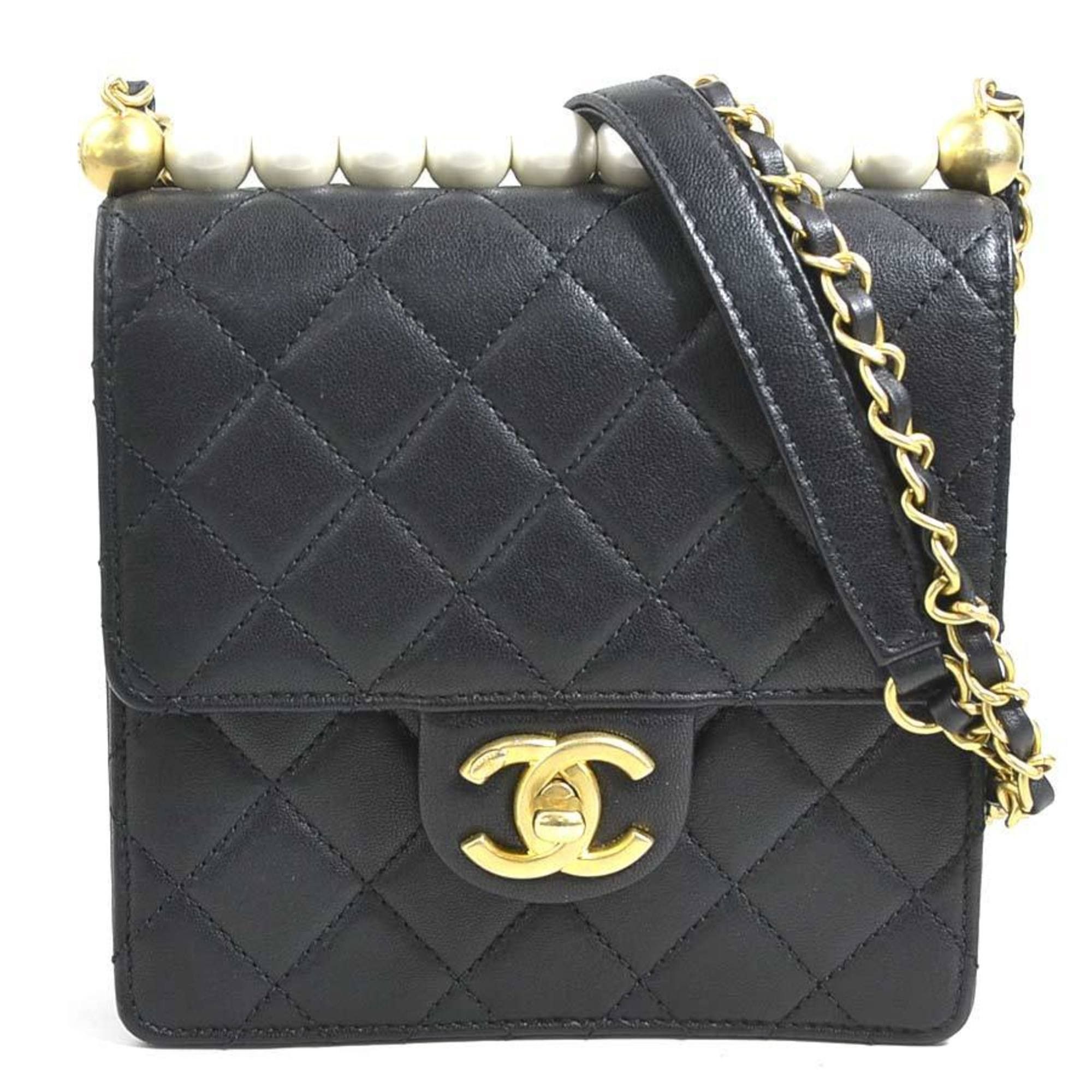 Chanel CHANEL Shoulder Bag Matelasse Leather Faux Pearl Black Off-White Gold Women's e60259i Size ONE SIZE - 1 Thumbnail