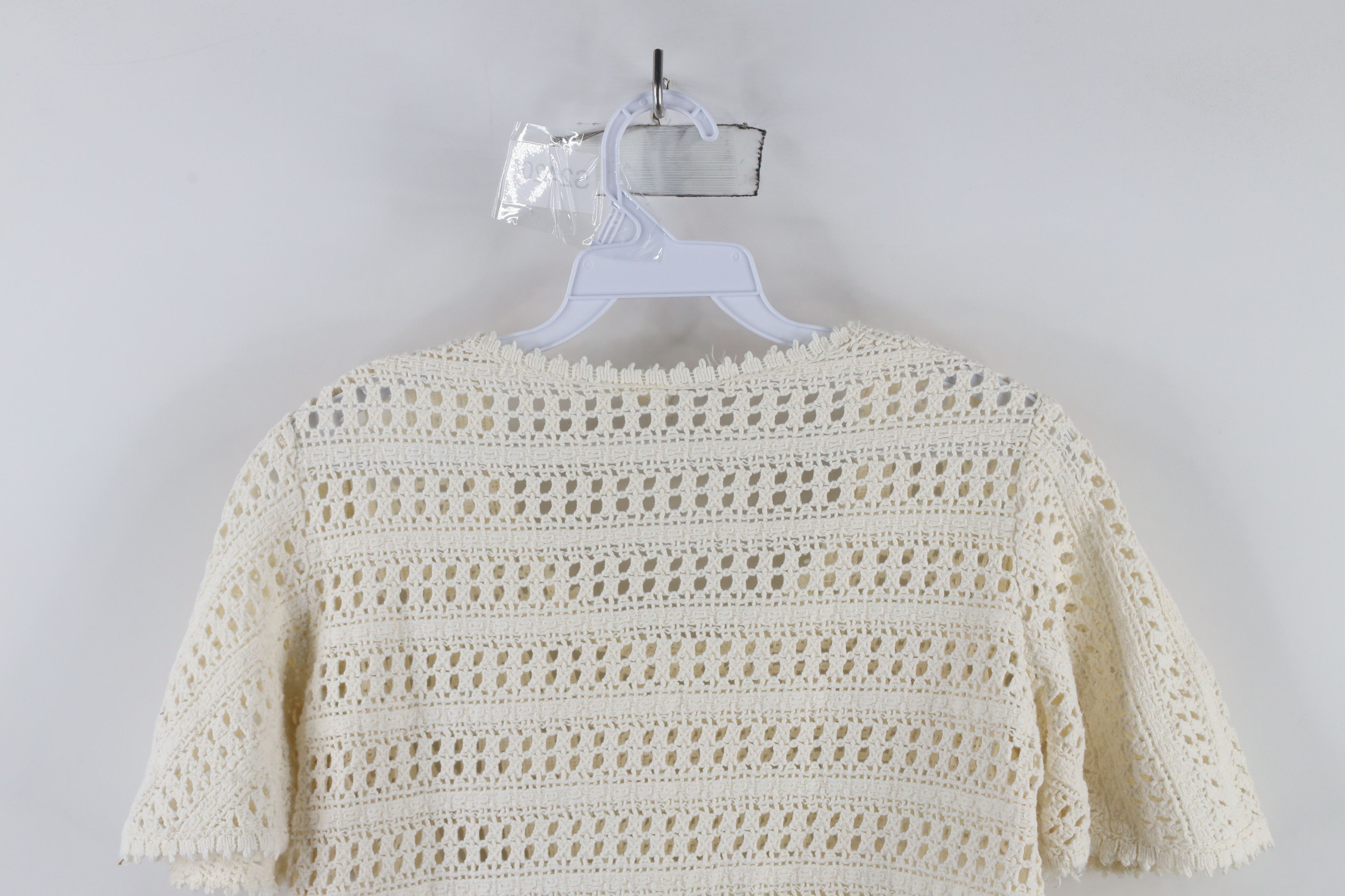 Vintage Vintage 70s Boho Chic Sleeve Crochet Knit T-Shirt Cream USA Size M / US 6-8 / IT 42-44 - 11 Thumbnail