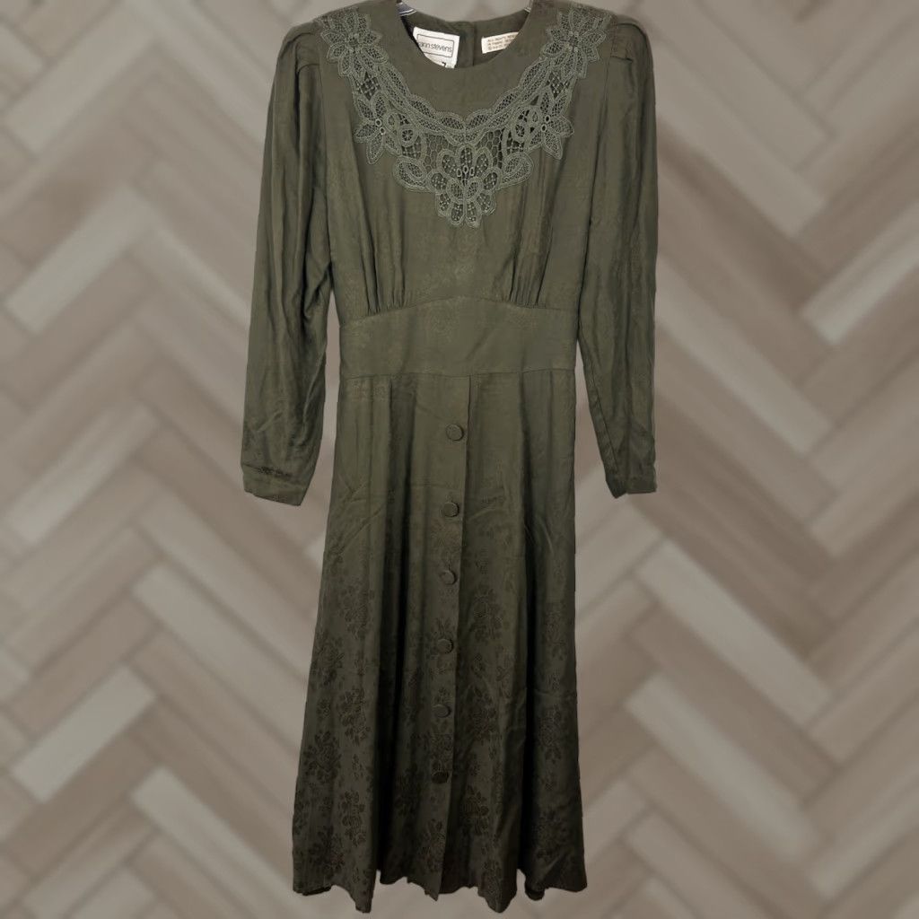 Vintage 80s Vintage Dress Karin Stevens Midi Lace Collar Green Purple ...