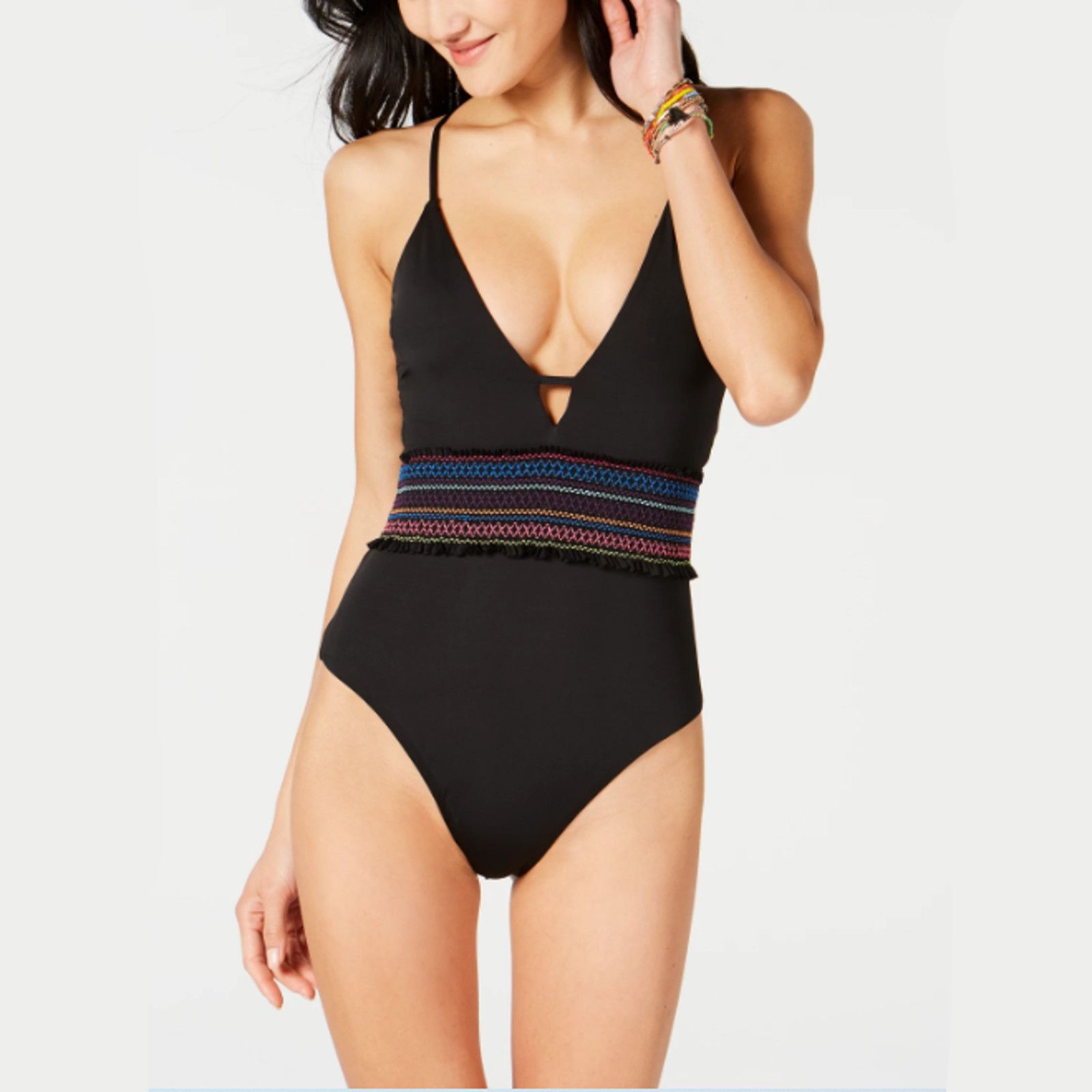 Bar III Bar III Women Black Stitching One-Piece Bikini Swimsuit S Size ONE SIZE - 1 Thumbnail