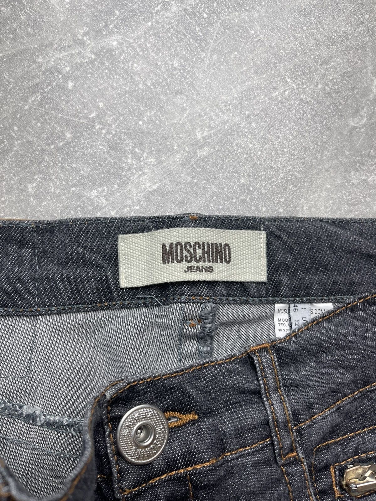 Moschino × Vintage Moschino Vintage 00s Gray Flared Denim Jeans Size 32" / US 10 / IT 46 - 13 Thumbnail