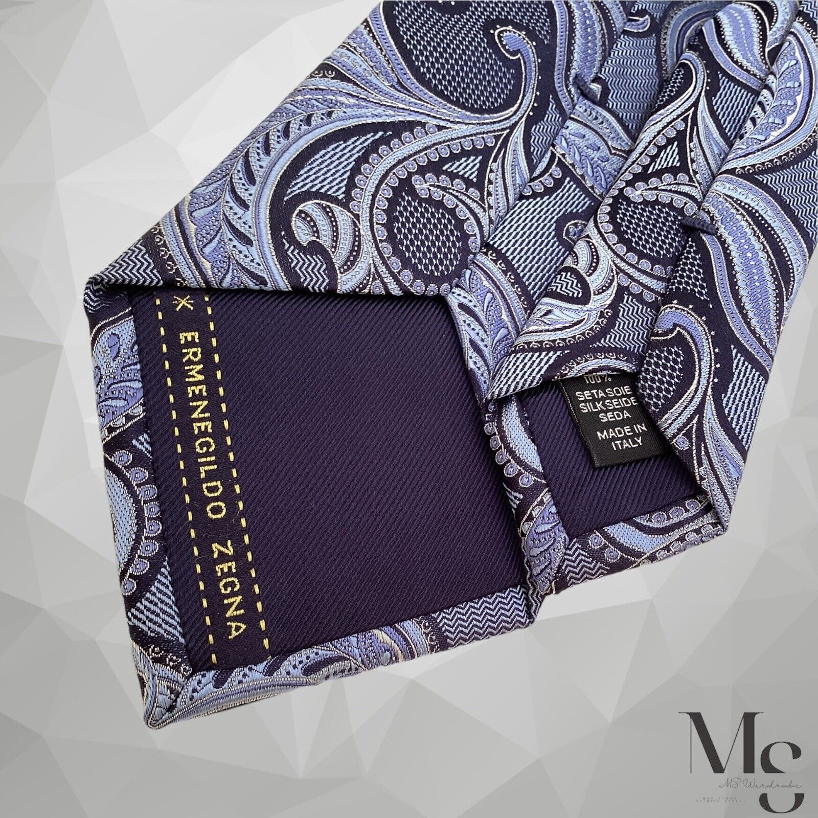 Ermenegildo Zegna ERMENEGILDO ZEGNA Blue Gray Paisley Silk Tie In Made Italy W Size ONE SIZE - 4 Thumbnail