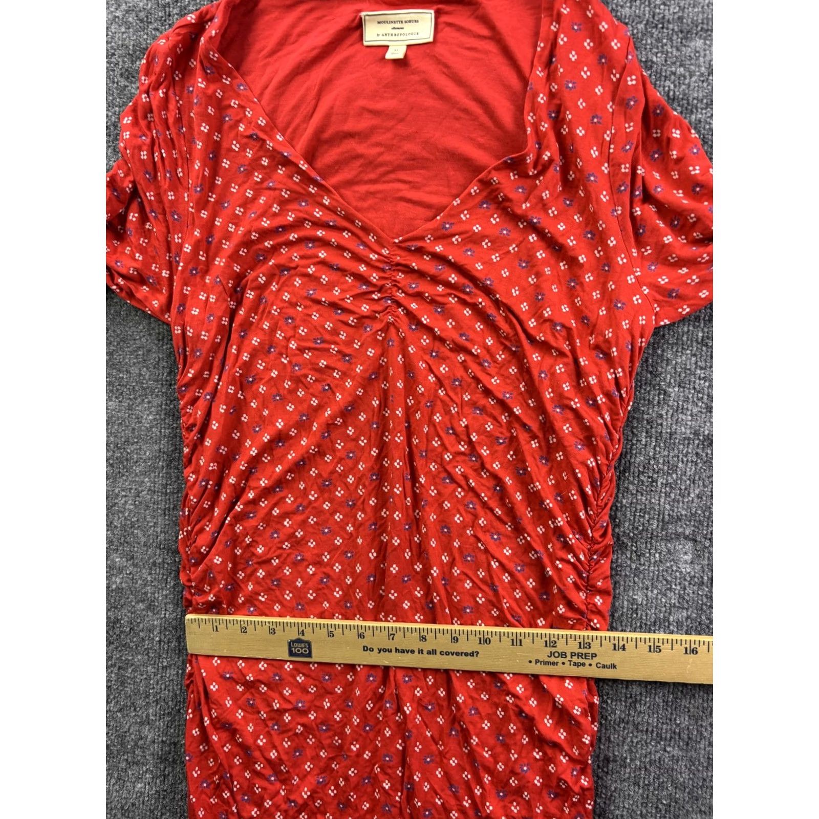 Vintage Moulinette Soeurs Dress Womens XL Red V-Neck Ruched Bodycon Long Anthropologie Dress Size XL / US 12-14 / IT 48-50 - 5 Thumbnail