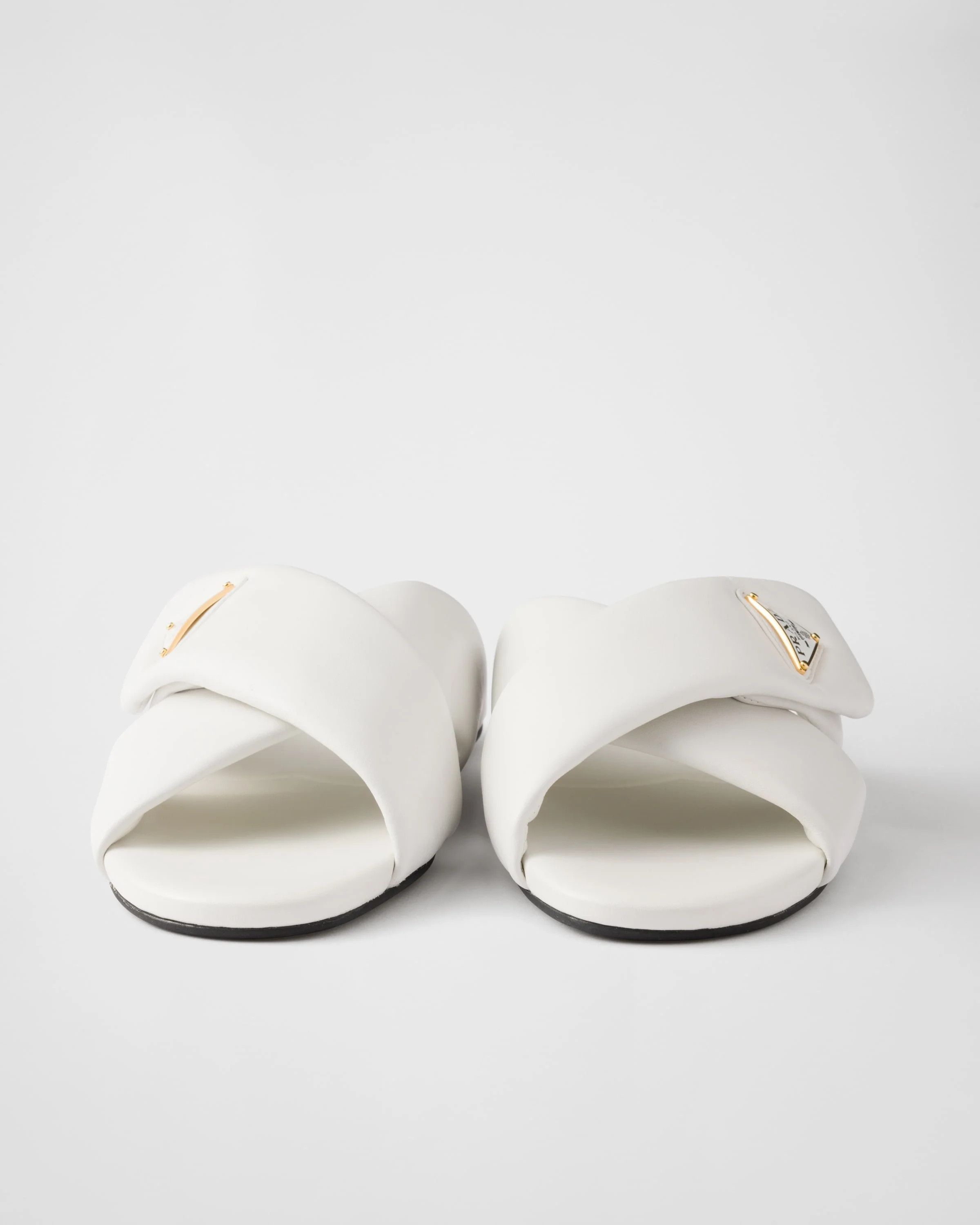 Prada o1B3y1r0526 Padded Nappa Leather Slides in White Size US 7 / IT 37 - 5 Thumbnail