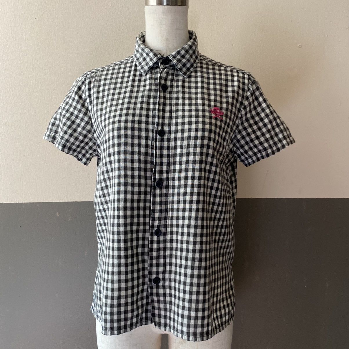 Japanese Brand ALGONQUINS Y2K Punk Black White Gingham Short Sleeve Shirt Size S / US 4 / IT 40 - 2 Thumbnail