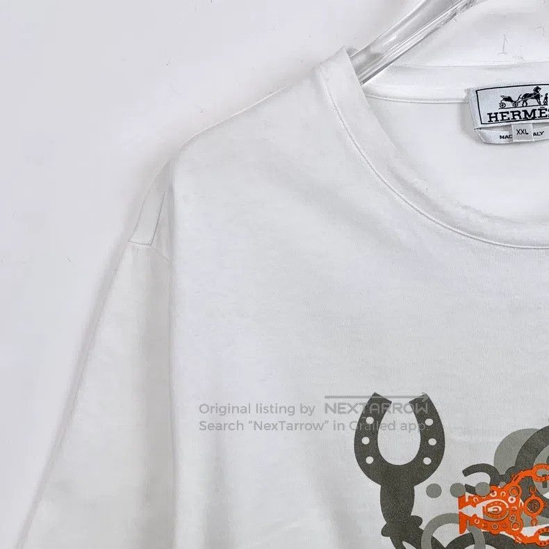 Hermes Hermes White robot print cotton round-neck short-sleeve T- Size XXL / US 16-18 / IT 52-54 - 3 Thumbnail