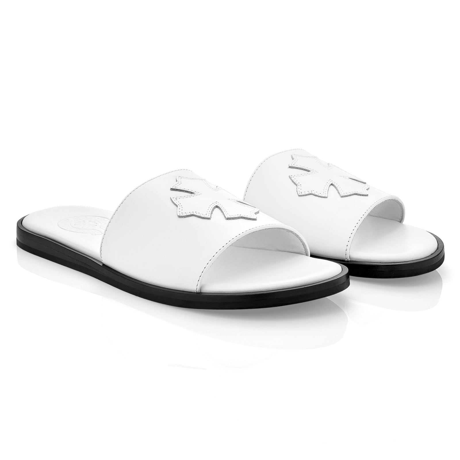 Chrome Hearts Leather Cross Patch Slides White Size US 11.5 / EU 44-45 - 1 Thumbnail