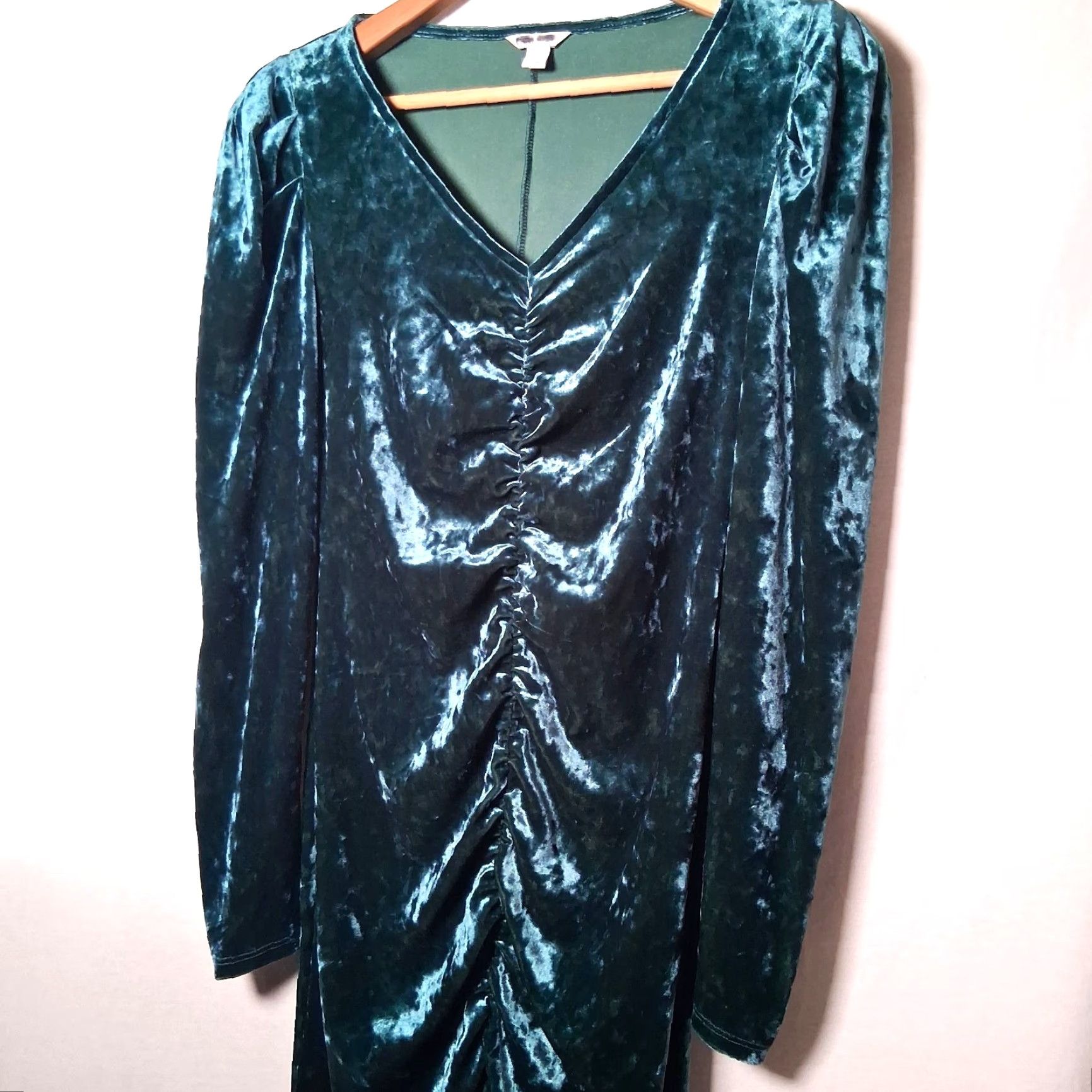 Vintage Cato Dress Small Green Velour Puff Sleeve V-Neck Long Sleeve Retro Party Wedding Bodycon Fairycore Whimsical Boho Knee Length Size S / US 4 / IT 40 - 6 Thumbnail