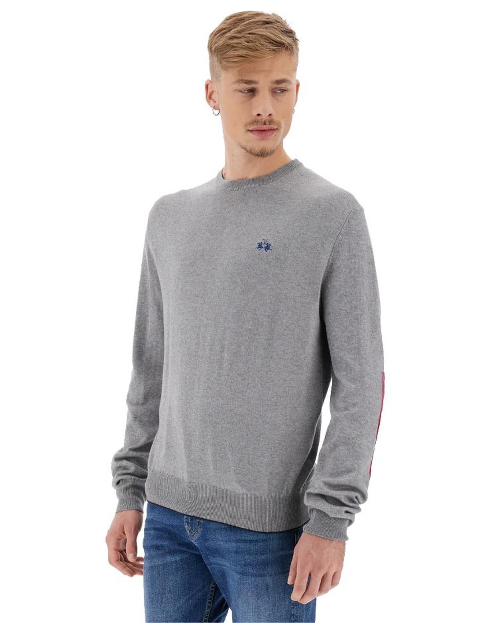 image of La Martina Embroidered Logo Crew Neck Sweater in Grey, Men's (Size XL)