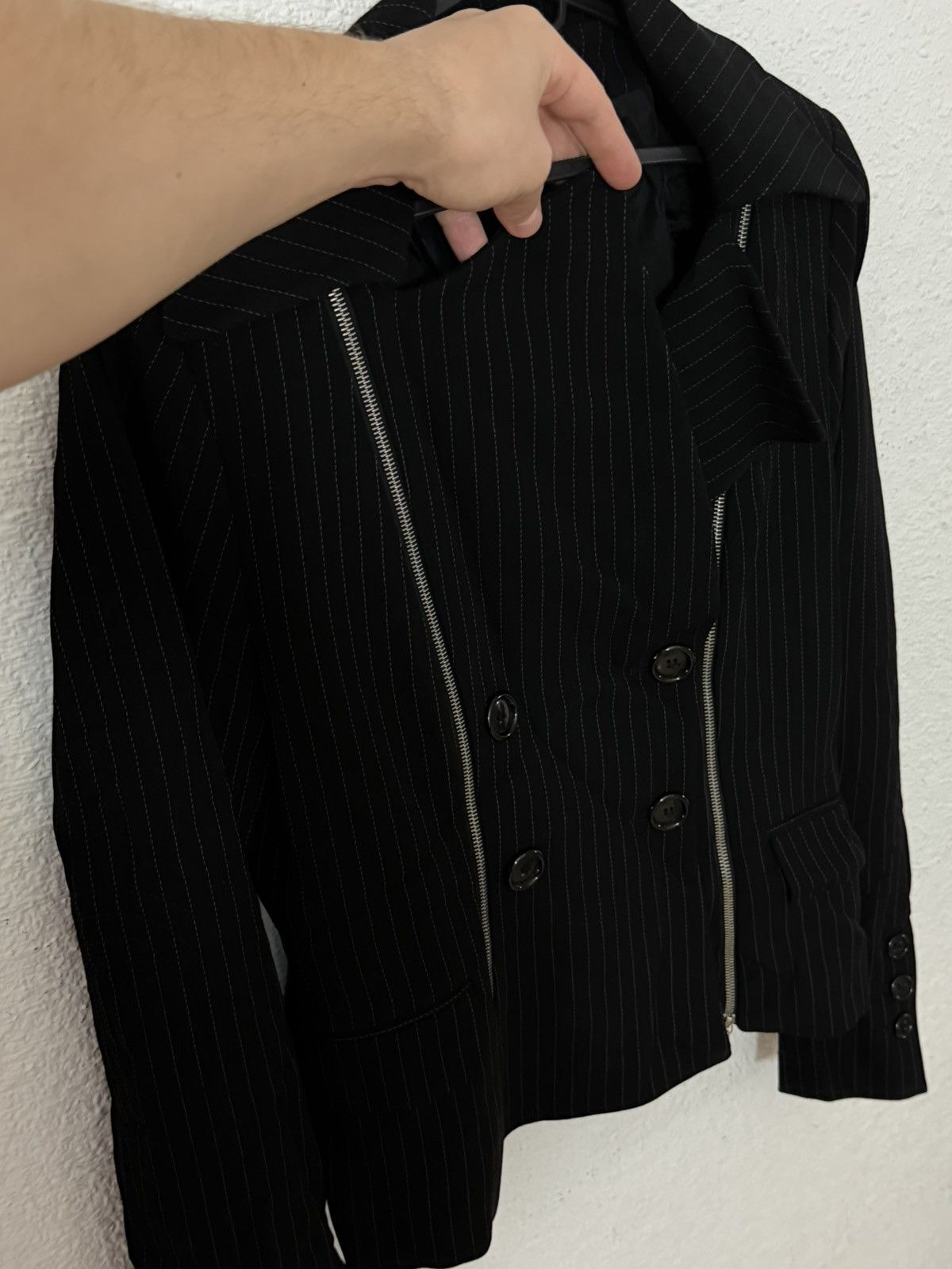 Other Vintage 90s Sophie Sitbon Paris Wool Pinstripe Zip Blazer Size M / US 6-8 / IT 42-44 - 7 Thumbnail