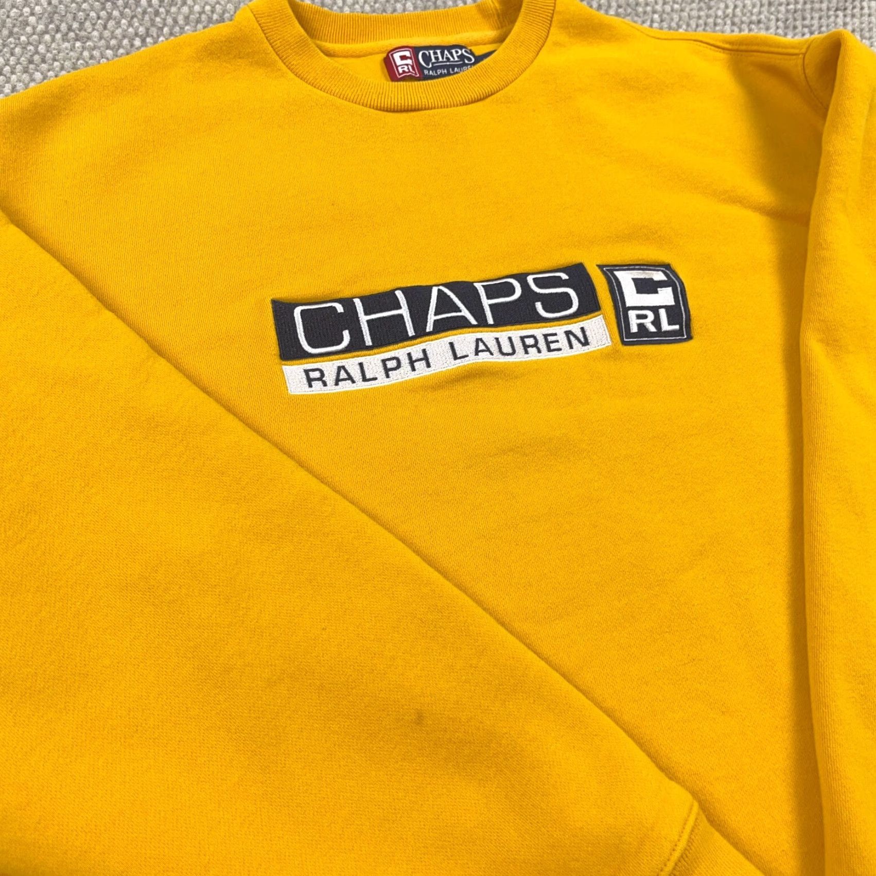 Chaps VINTAGE Chaps Ralph Lauren Sweatshirt Men XL Yellow Spell Out Y2K 2000s Heavyweight Pullover Size US XL / EU 56 / 4 - 3 Thumbnail