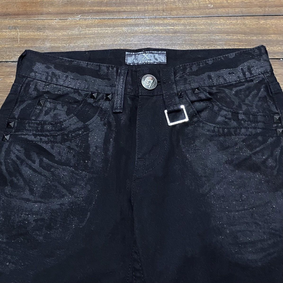Le Grande Bleu (L.G.B.) Rare Vintage Japanese Brand X Frm Flared Waxed Jeans 1990s Size US 28 / EU 44 - 3 Thumbnail