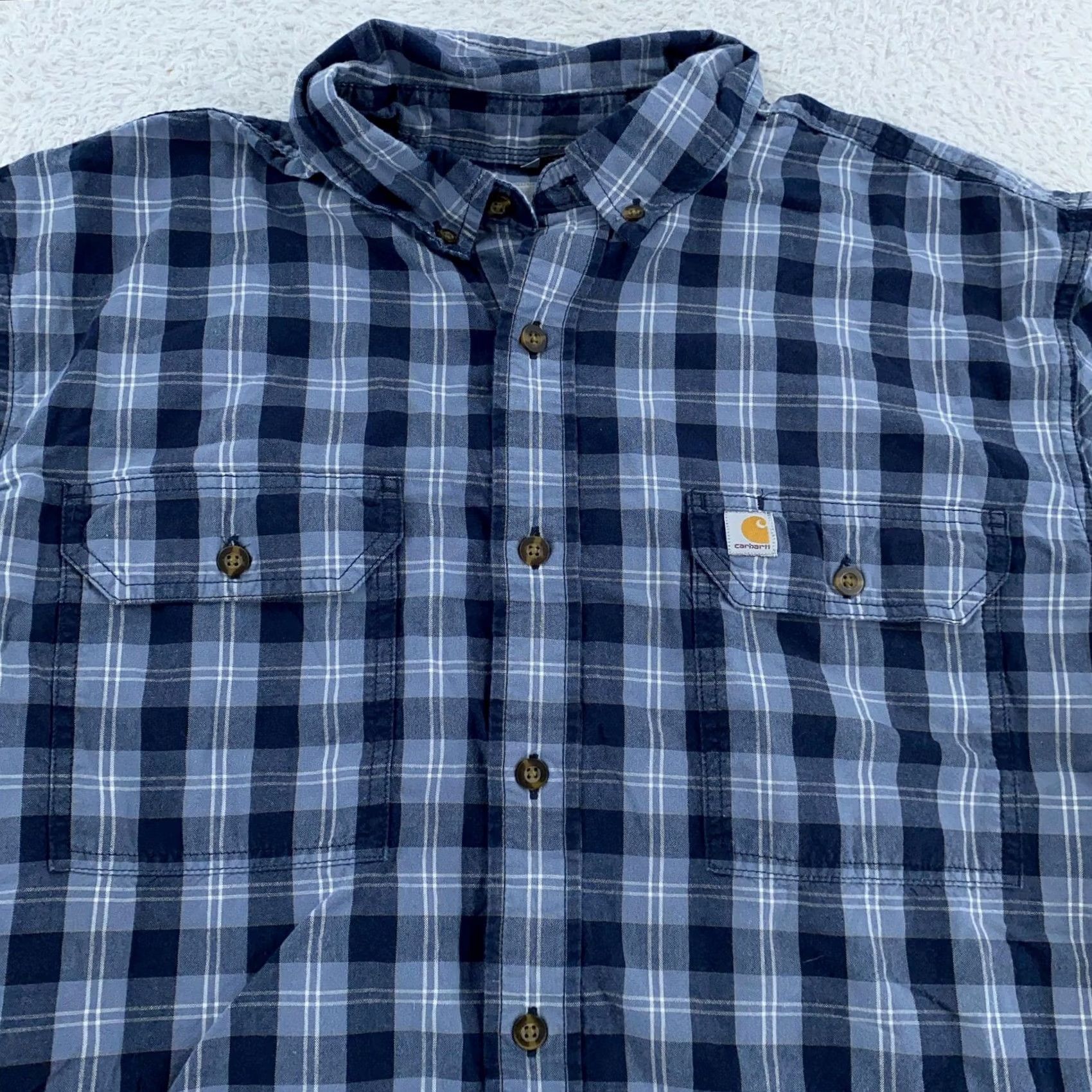 Carhartt Carhartt Shirt Men’s XL Chambray Blue S/S Button-Down Relaxed Fit Plaid Pocketed Breathable Lightweight Capable Uneven Size US XL / EU 56 / 4 - 2 Thumbnail