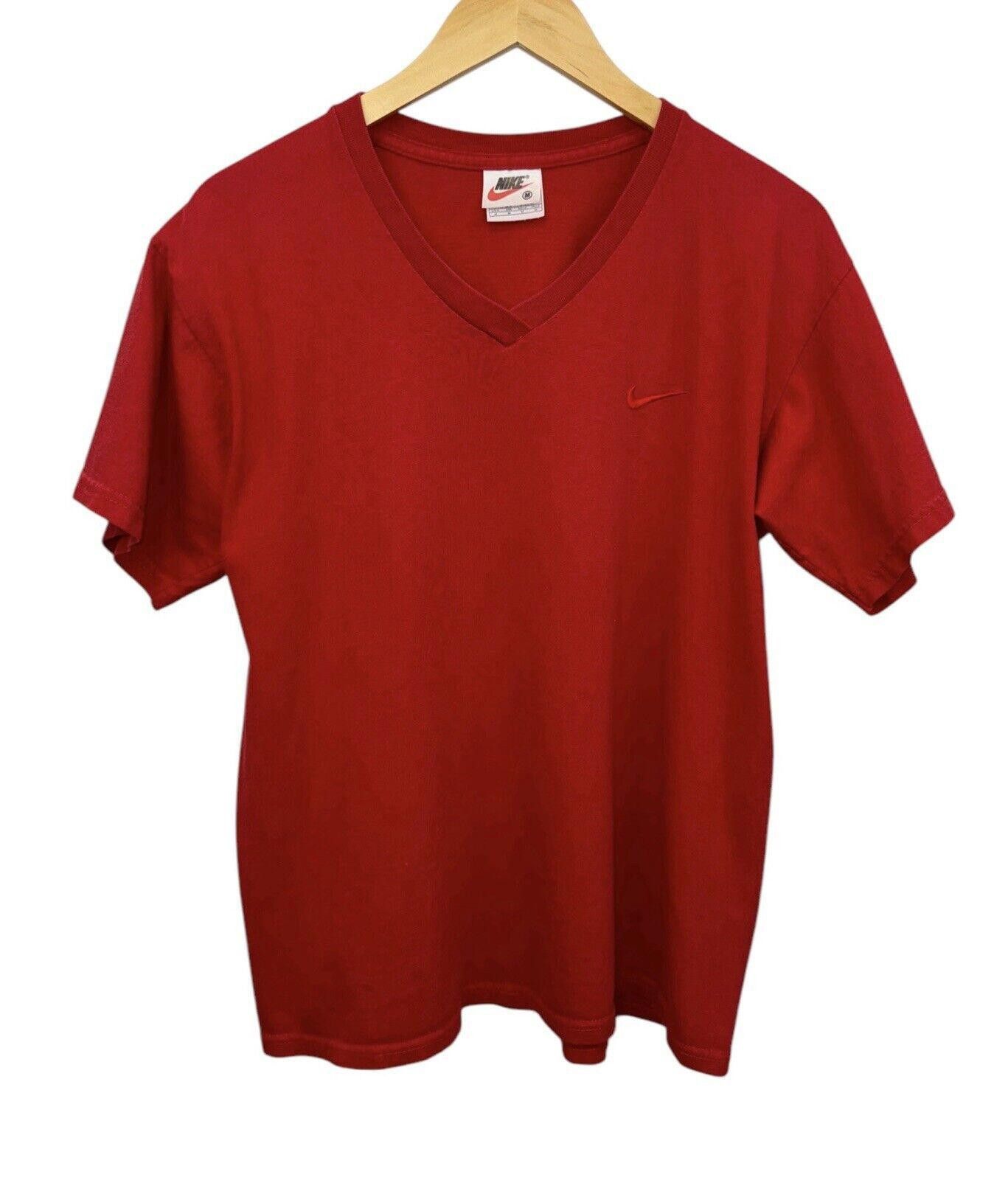 Nike Vintage Nike 90s Cherry Red Swoosh V Neck Shirt Sz M Size US M / EU 48-50 / 2 - 1 Thumbnail