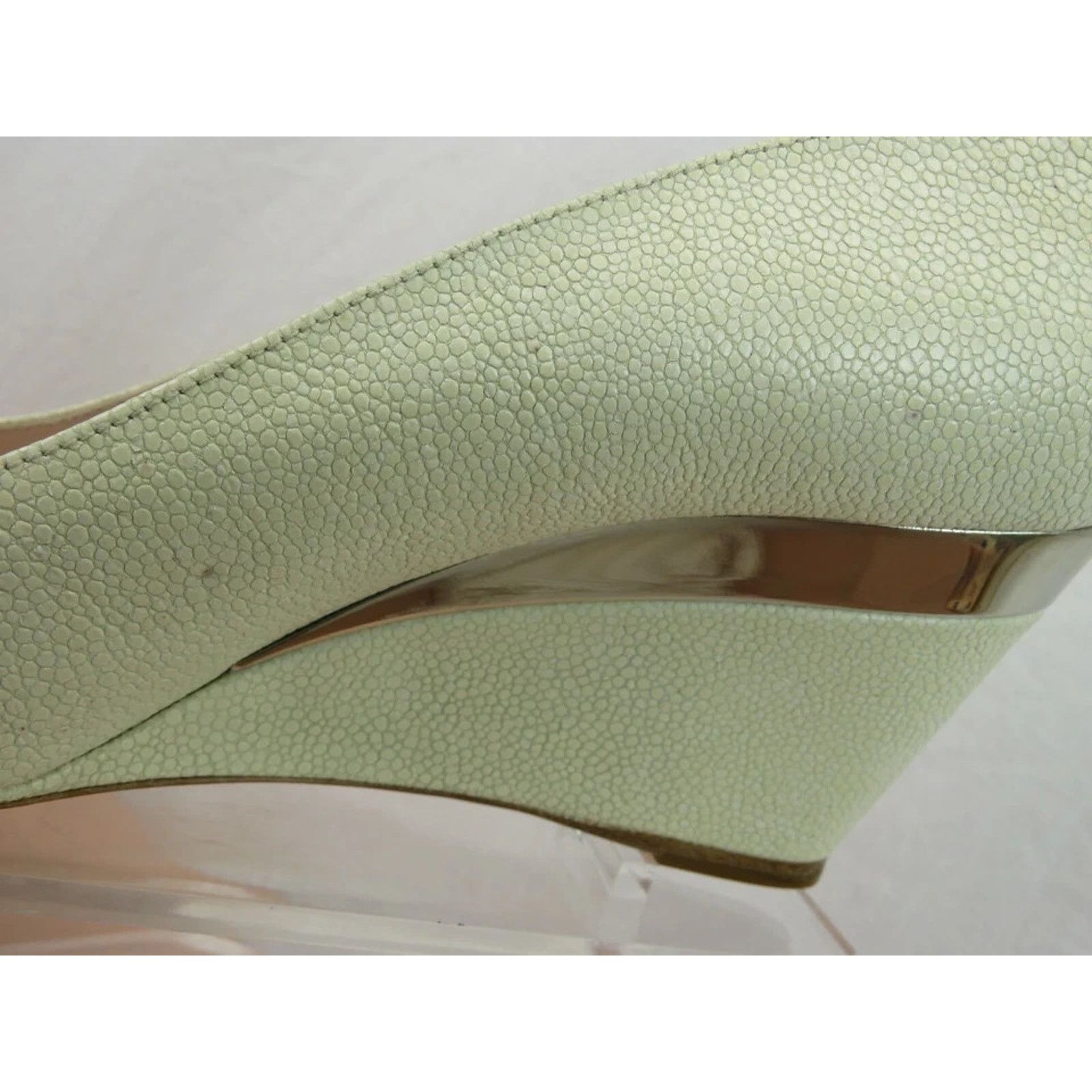 Miu Miu MIU MIU PRADA 5KZ019 WHITE PEARL LEATHER PEEP TOE WEDGES 40 Size US 10 / IT 40 - 7 Thumbnail
