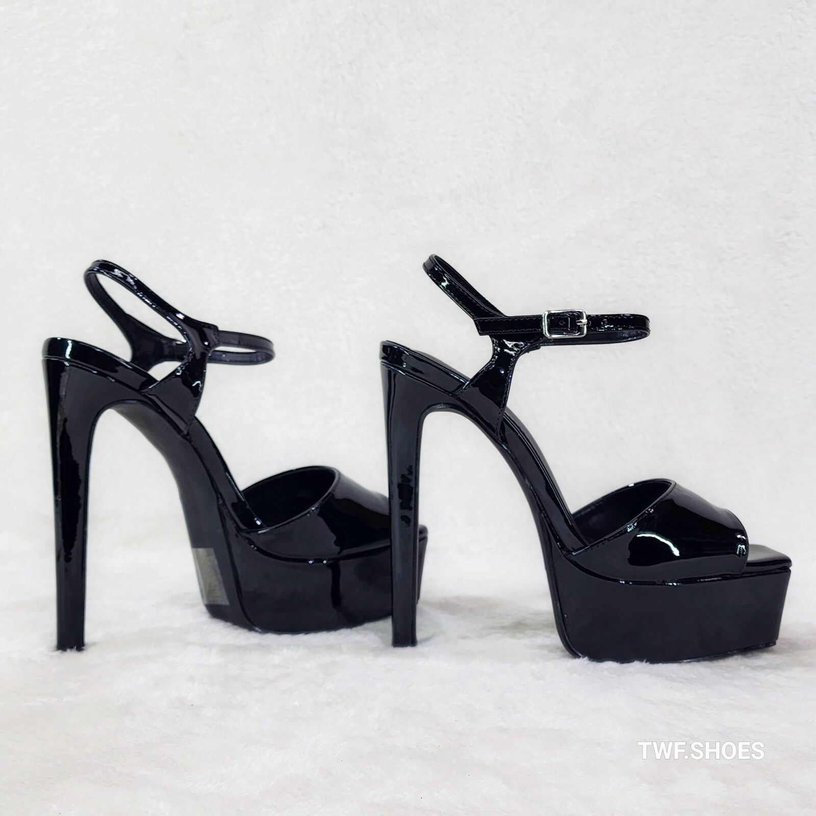 Other Gwen Glossy Black Patent Platform Open Toe 6" Stiletto High Size US 7.5 / IT 37.5 - 2 Thumbnail