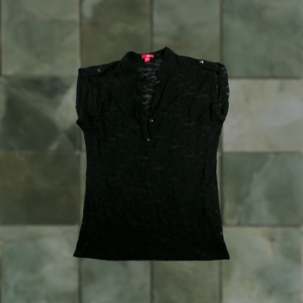 Vintage Bongo Blouse Women Large Black Sheer Collared Short Sleeve Casual Chic Size L / US 10 / IT 46 - 1 Thumbnail