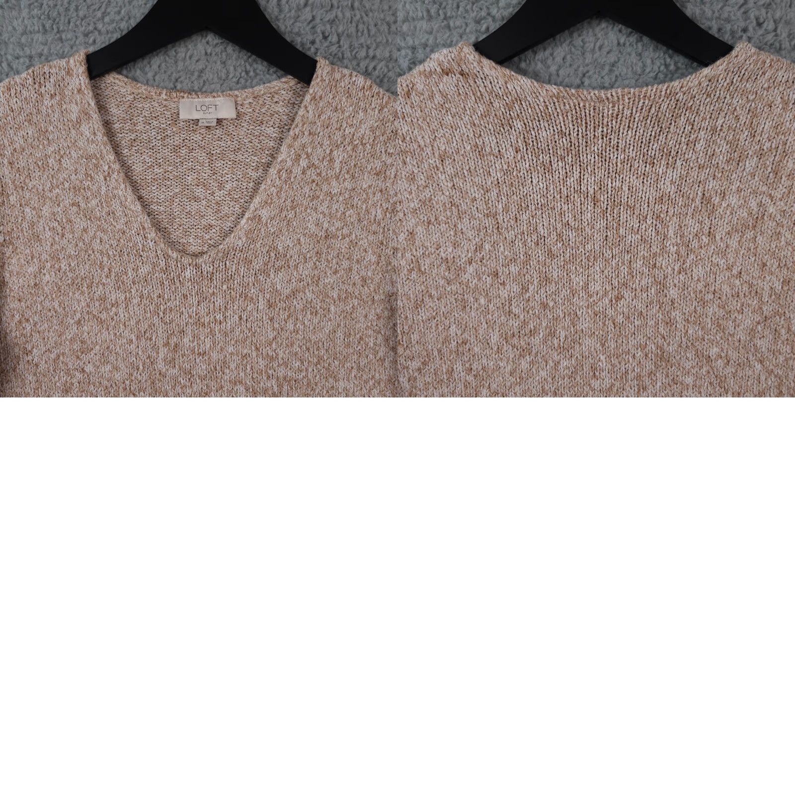 Loft LOFT Ann Taylor Sweater Womens Medium Beige White Marled V Neck Knit Pullover Size M / US 6-8 / IT 42-44 - 8 Thumbnail