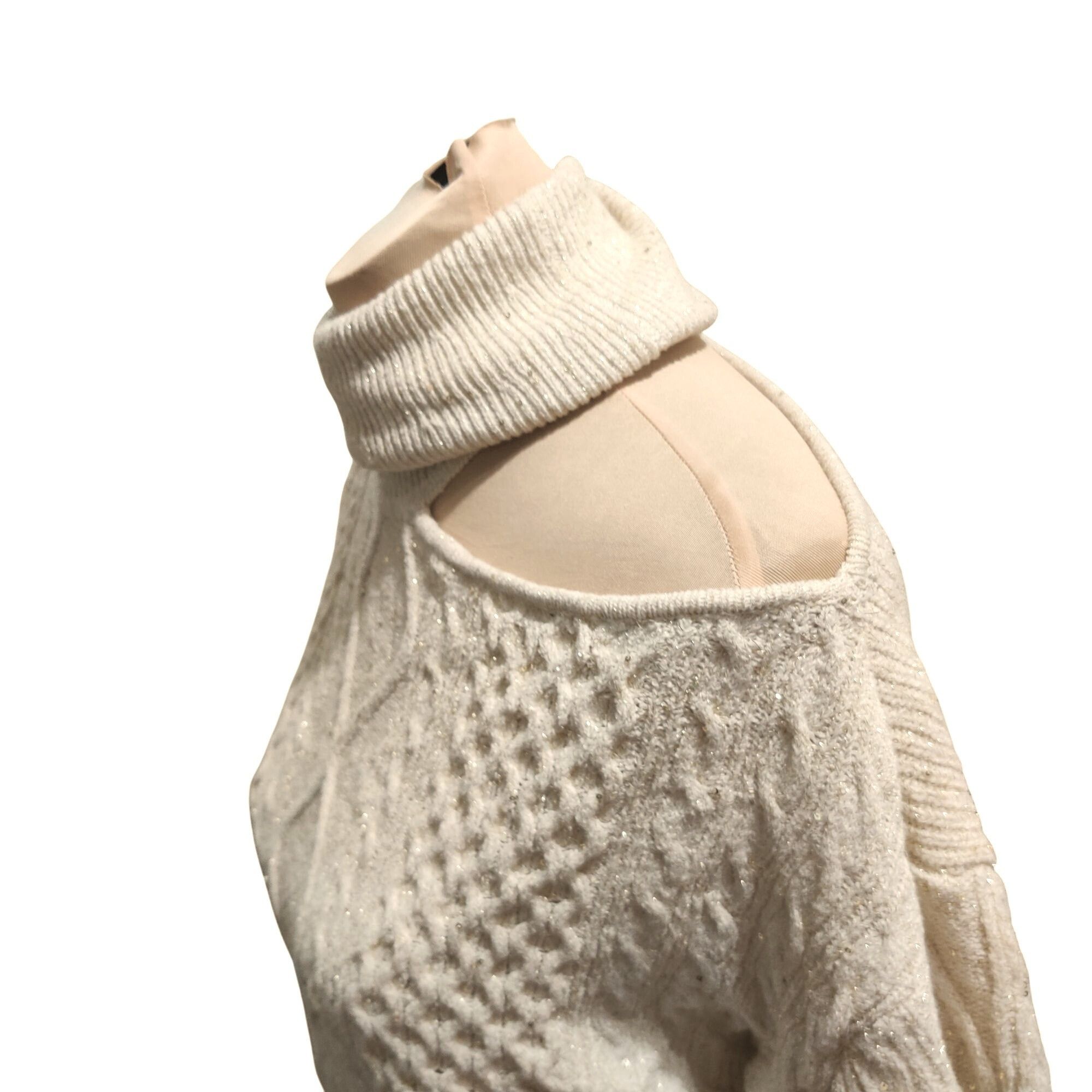Other Sofia Jeans M Cream Cable Knit Cold Shoulder Turtleneck Swea Size M / US 6-8 / IT 42-44 - 2 Thumbnail