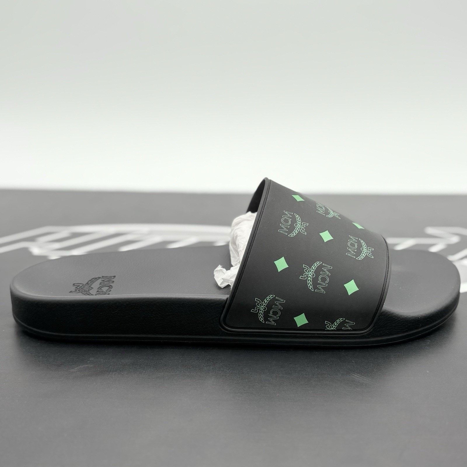 MCM MCM Monogram Print Slides ' Black Splash Green ' | NEW! Size US 12 / EU 45 - 2 Thumbnail