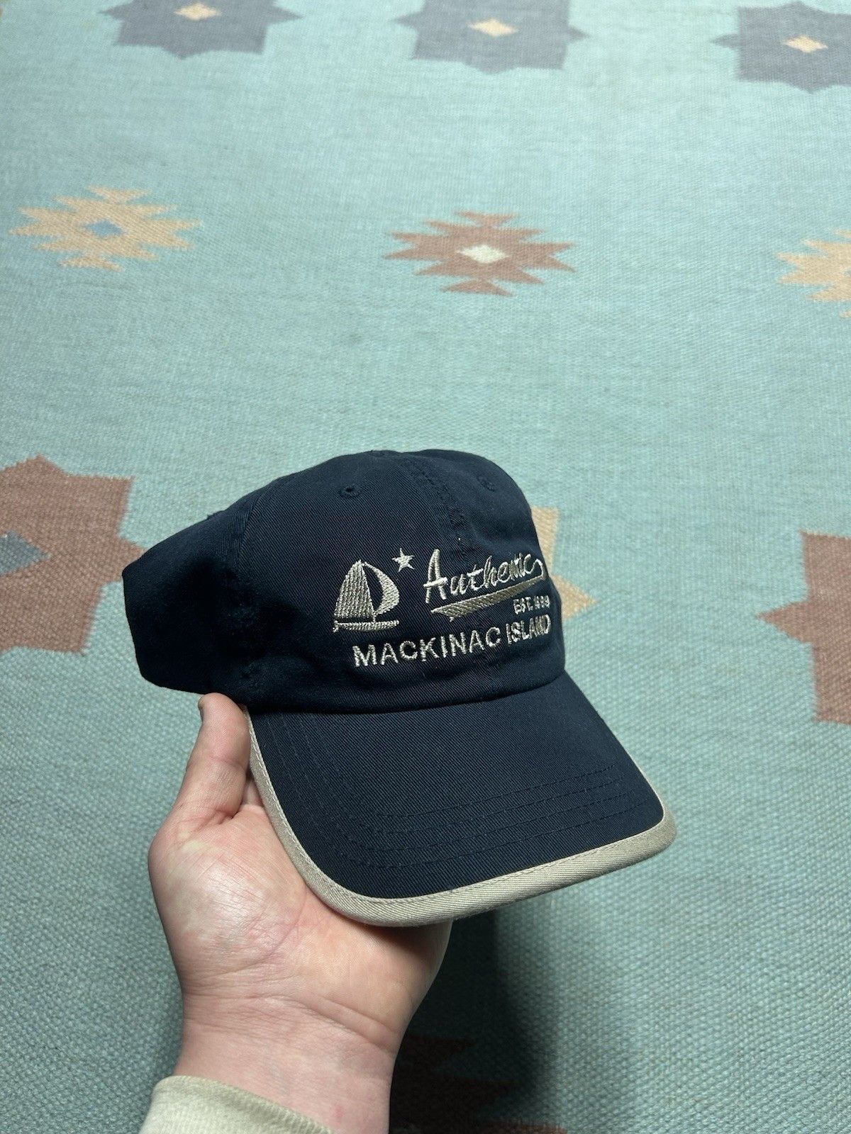 Vintage Vintage strapback hat Mackinac island Michigan boat blue Size ONE SIZE - 1 Thumbnail