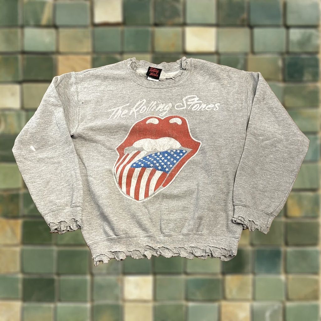 Vintage The Rolling Stones Crewneck Sweatshirt Small Distressed Frayed Gray Womens Size S / US 4 / IT 40 - 1 Thumbnail