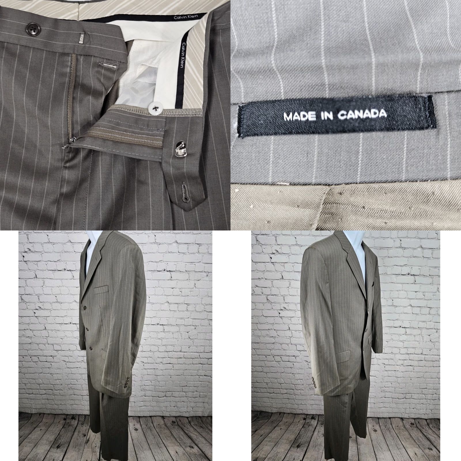 Calvin Klein Calvin Klein Grey 100% Wool Striped Full Pant Suit 2 Piece Set 42R Mens Suit Shirt? Size 42R - 10 Thumbnail