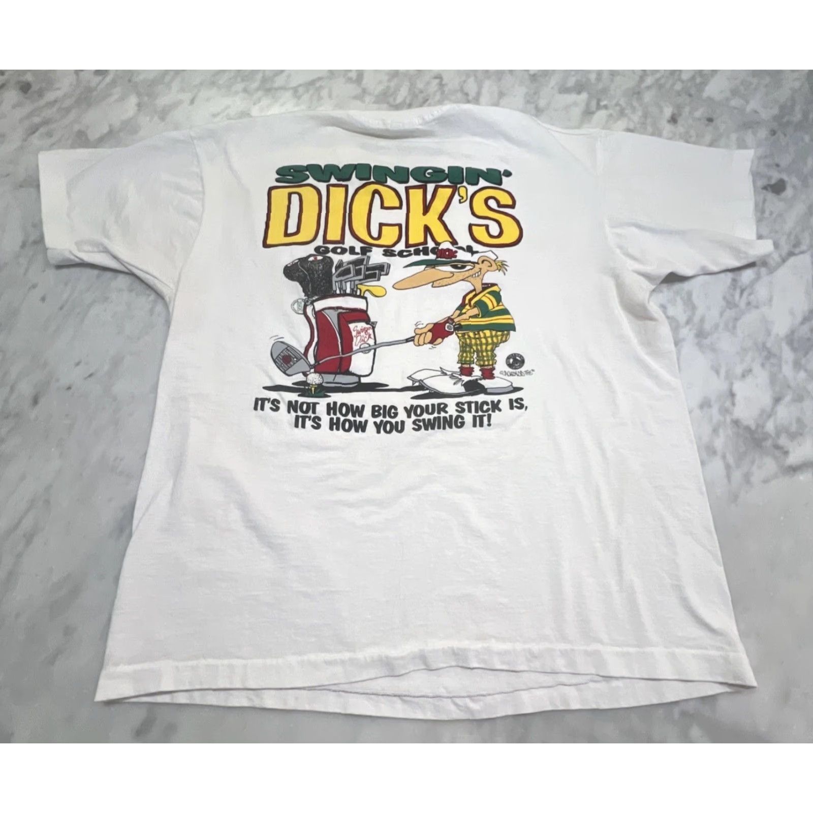 Fruit Of The Loom VINTAGE Fruit Of The Loom Golf T-Shirt Men XL White Crew Neck Short Sleeve 1990s Golfer 90s Funny Dick’s Swingin’ Golf School Shirt Size US XL / EU 56 / 4 - 3 Thumbnail