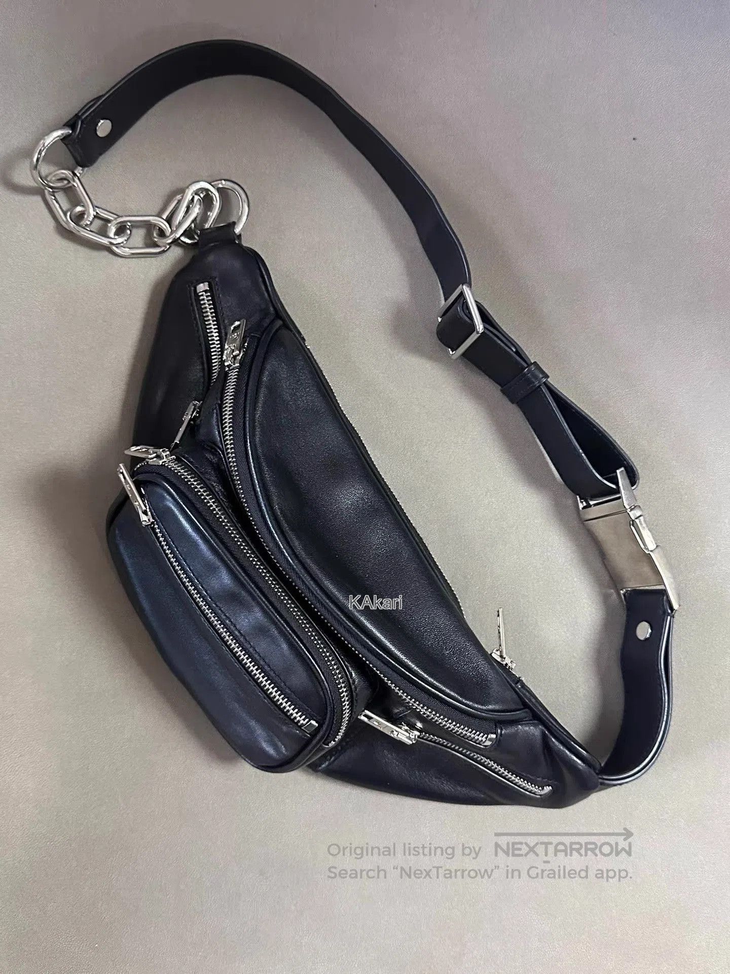 Alexander McQueen Black Leather Fanny Pack with Multiple Zippers and Chain. Size ONE SIZE - 1 Thumbnail