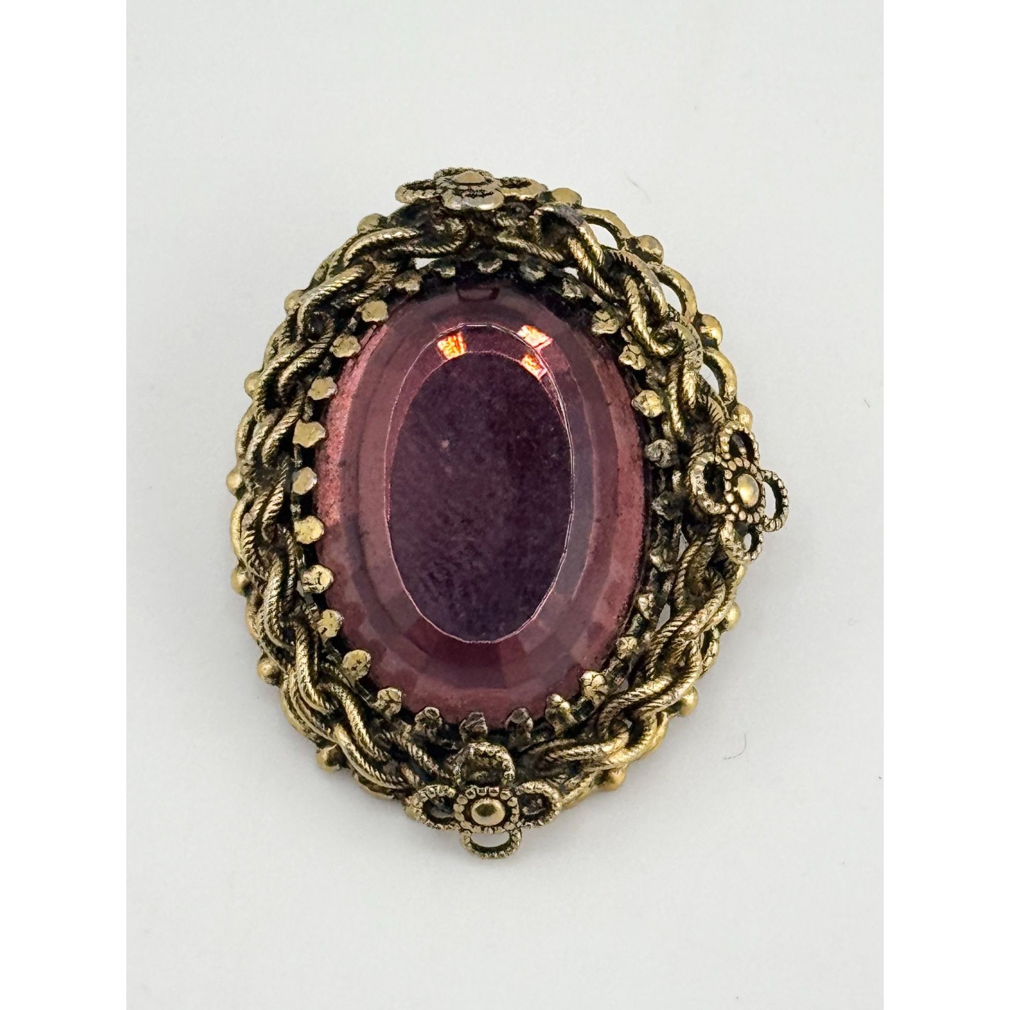 Vintage Vintage faceted purple glass floral brooch pin pendant Size ONE SIZE - 2 Thumbnail