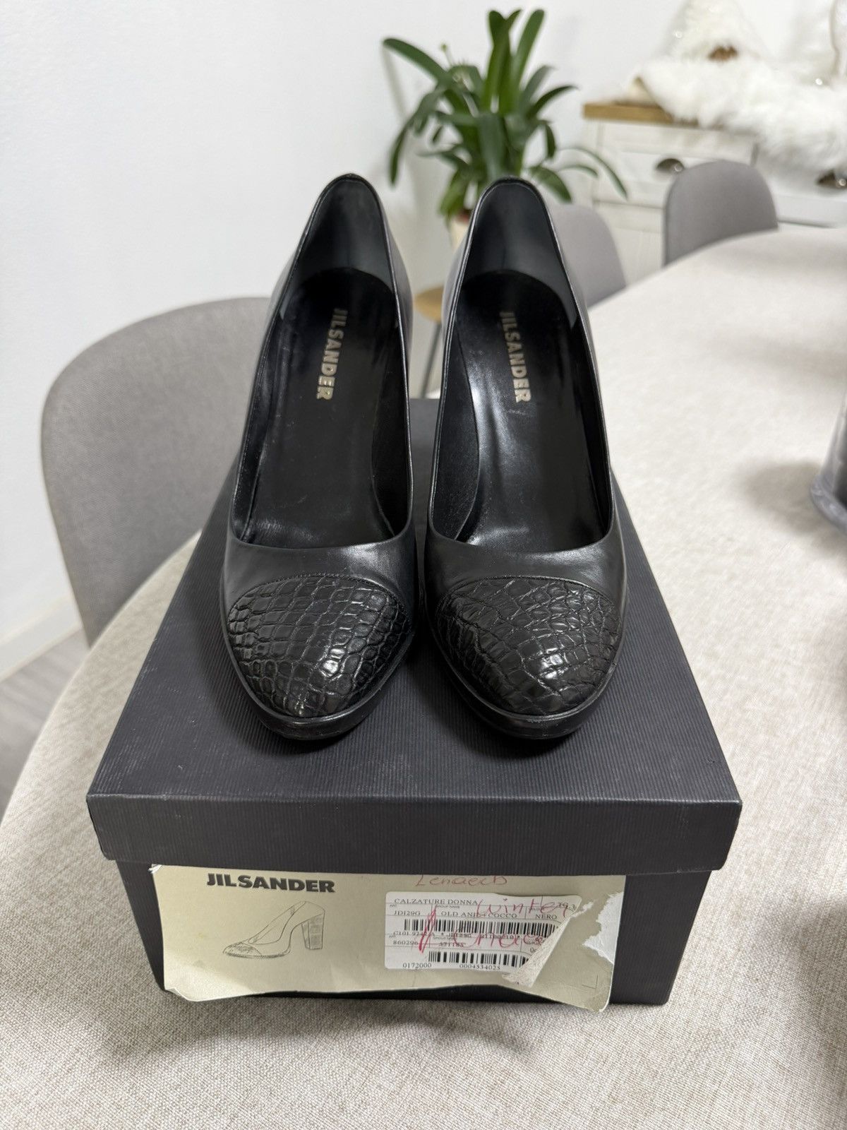 Jil Sander Jil Sander Black Leather Heels with Embossed Toe 38 Size Size US 8 / IT 38 - 4 Thumbnail